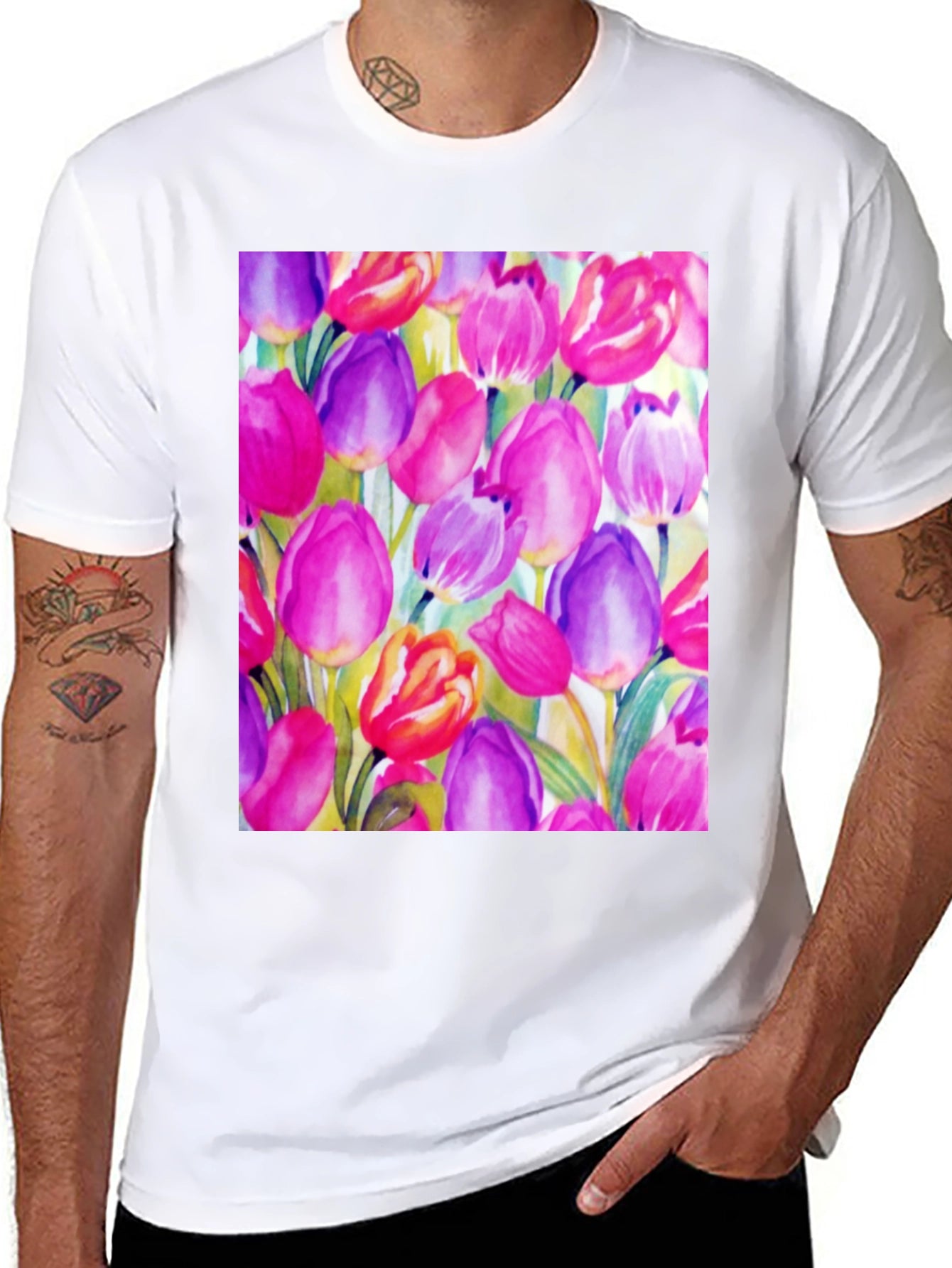 Tulip Art Black T-Shirt