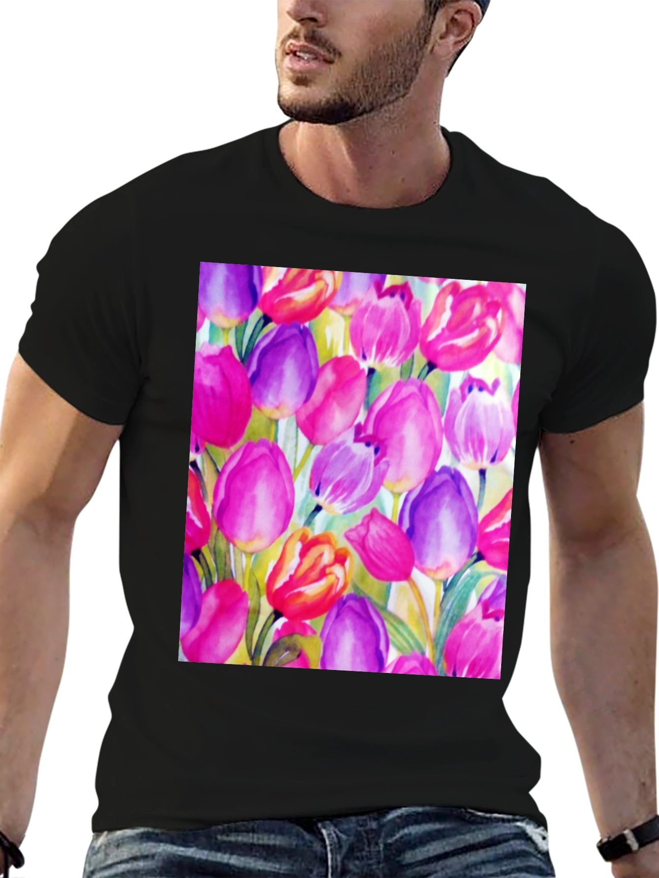 Tulip Art Black T-Shirt