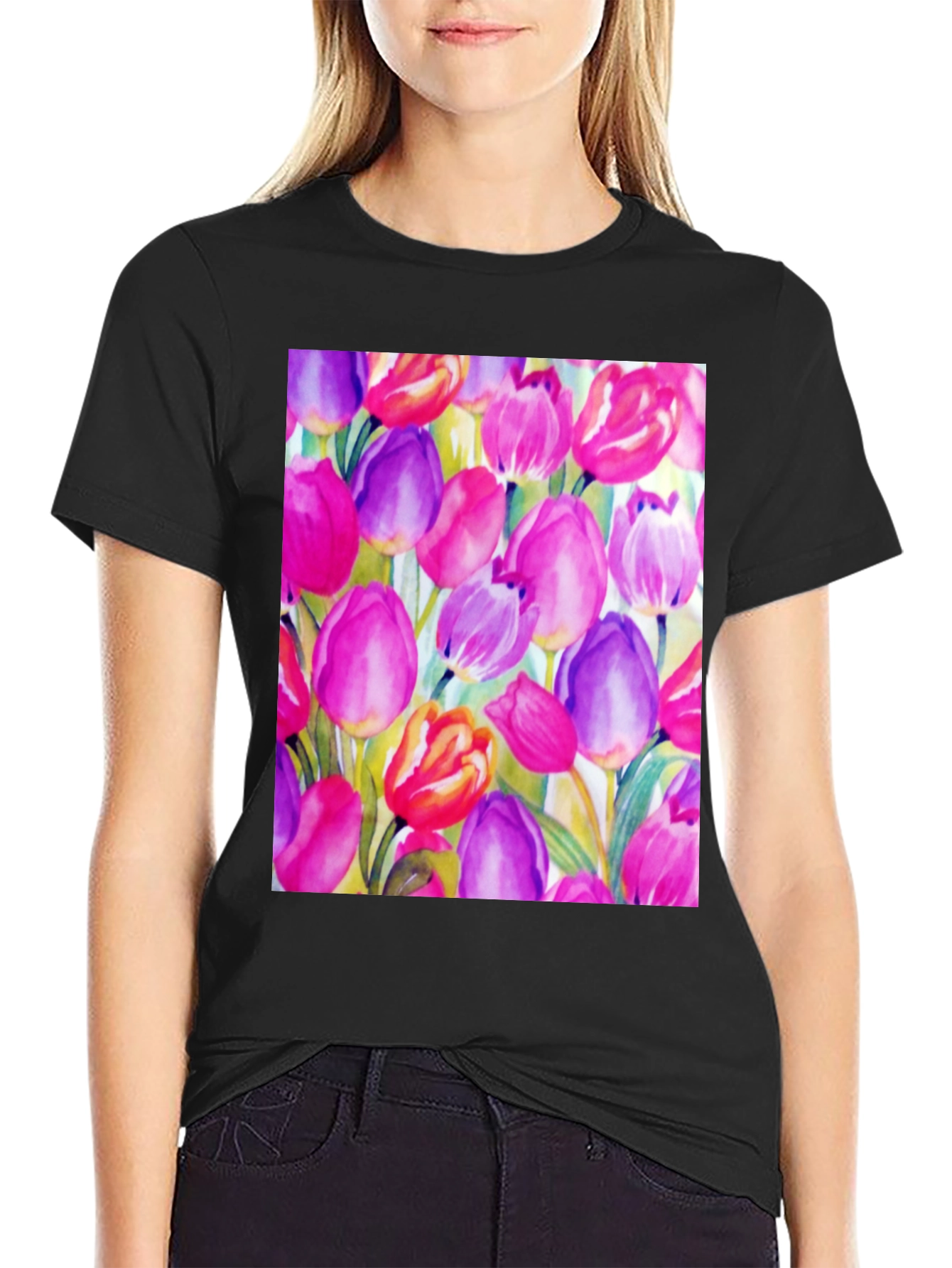 Tulip Art Black T-Shirt