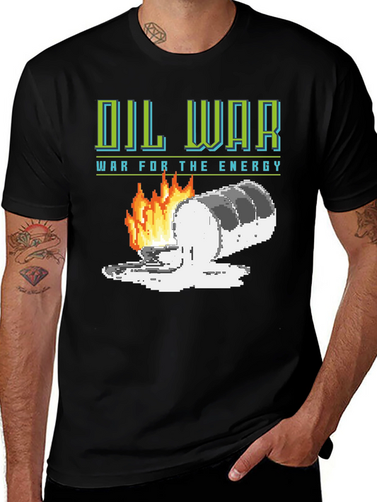 Oil War Pixel Art Graphic Tee - Energy Crisis T-Shirt