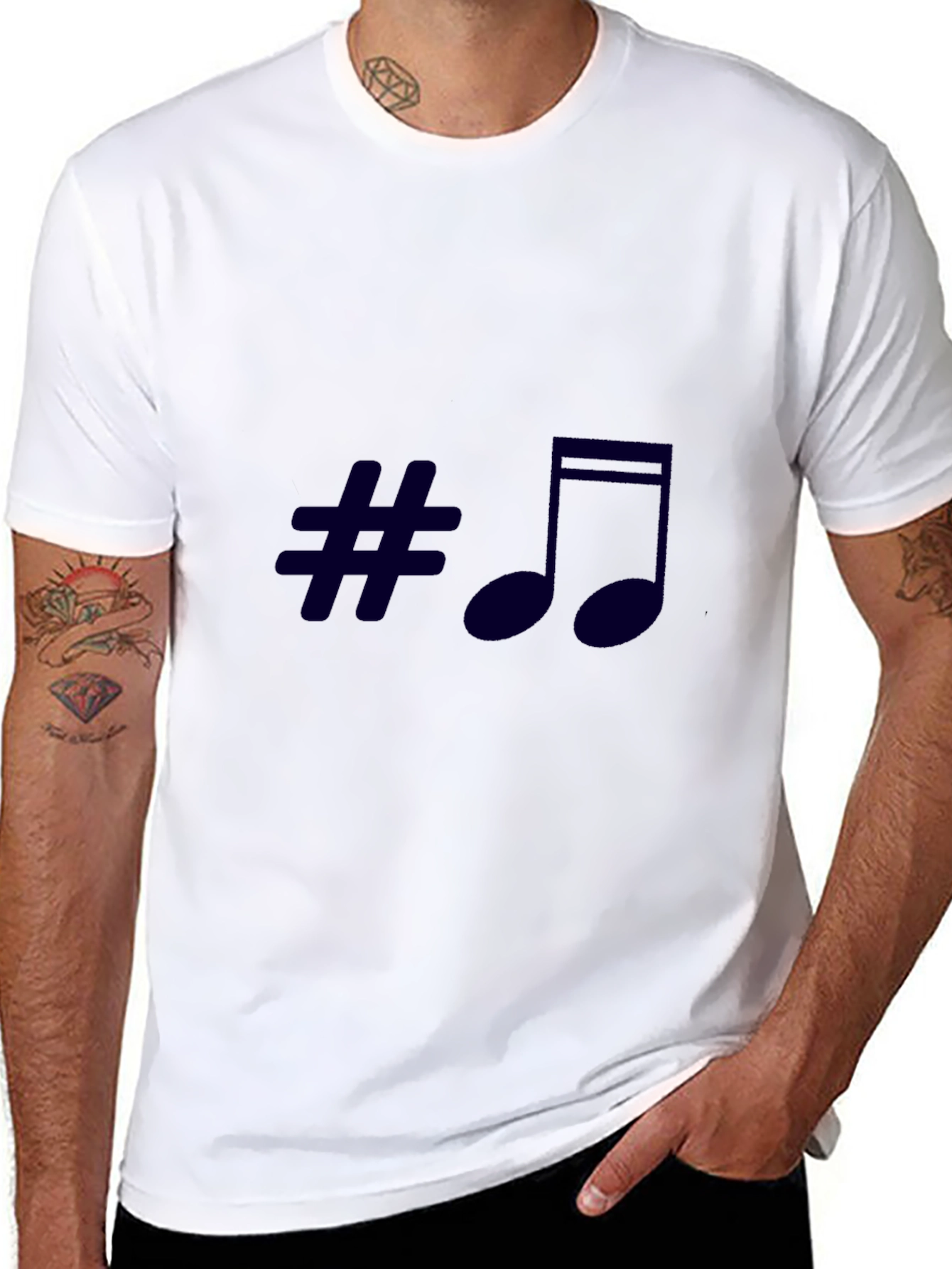 Stylish Music Symbol Black T-Shirt