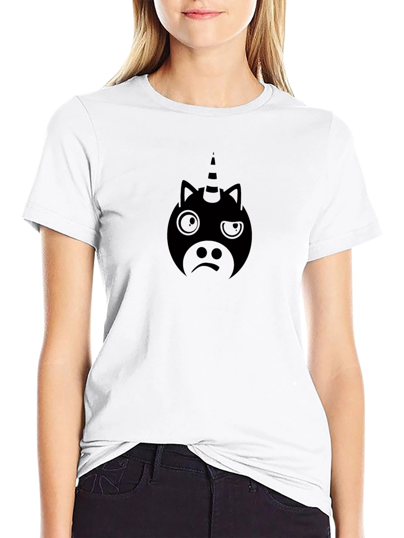 Unicorn Face Graphic Black T-Shirt
