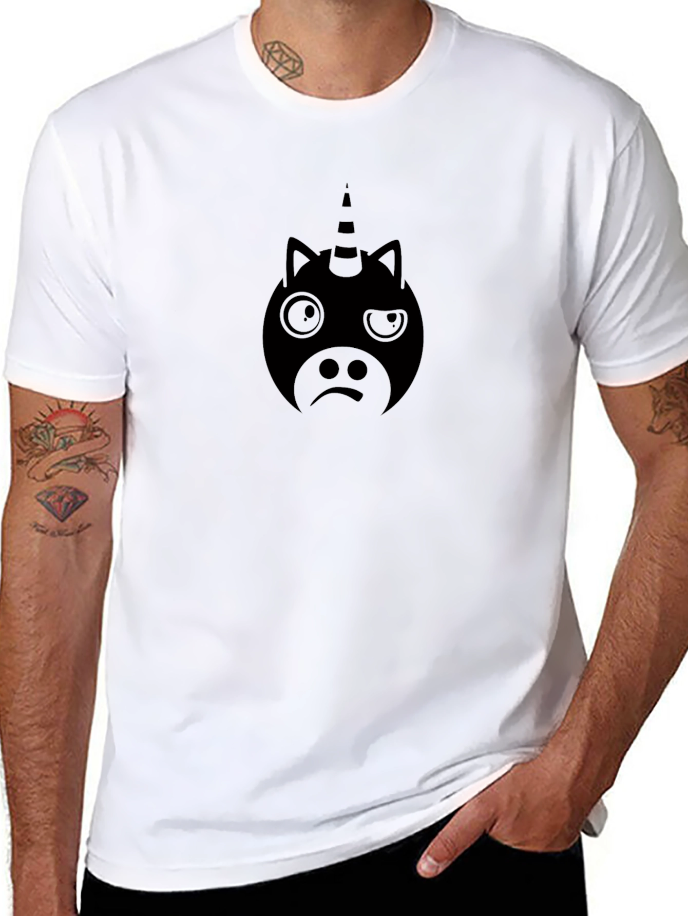 Unicorn Face Graphic Black T-Shirt