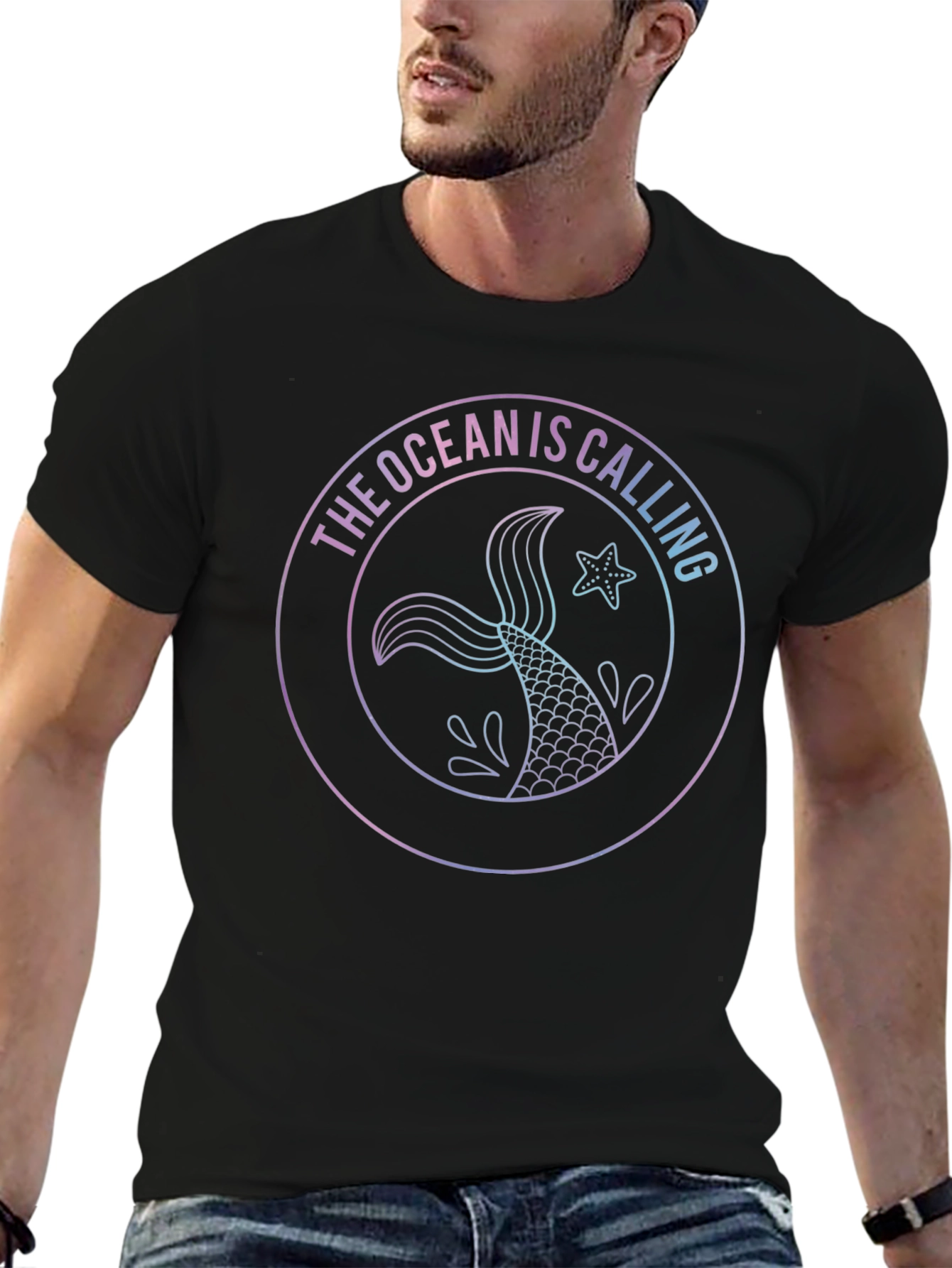 Ocean Is Calling Black Graphic Tee