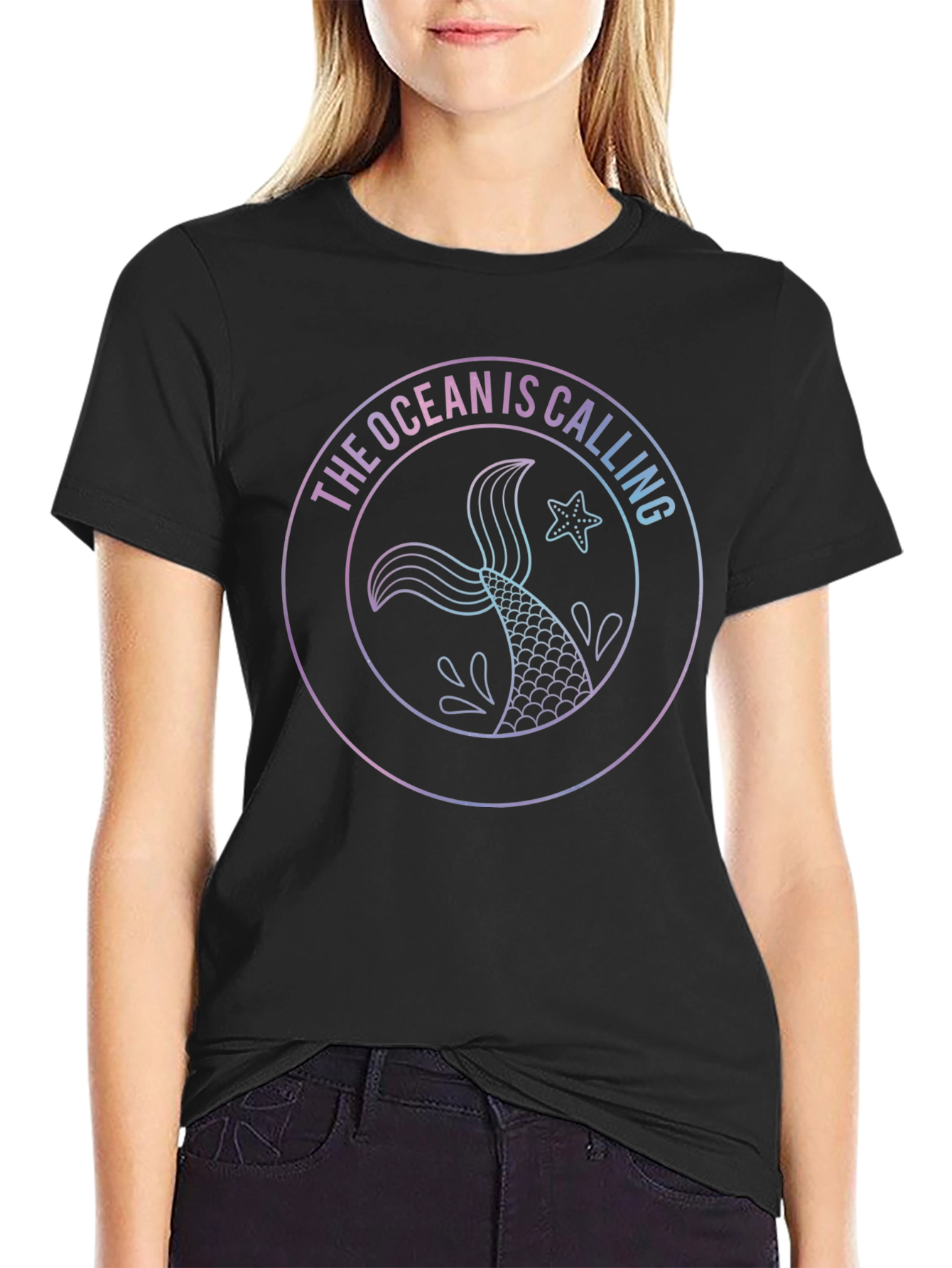 Ocean Is Calling Black Graphic Tee