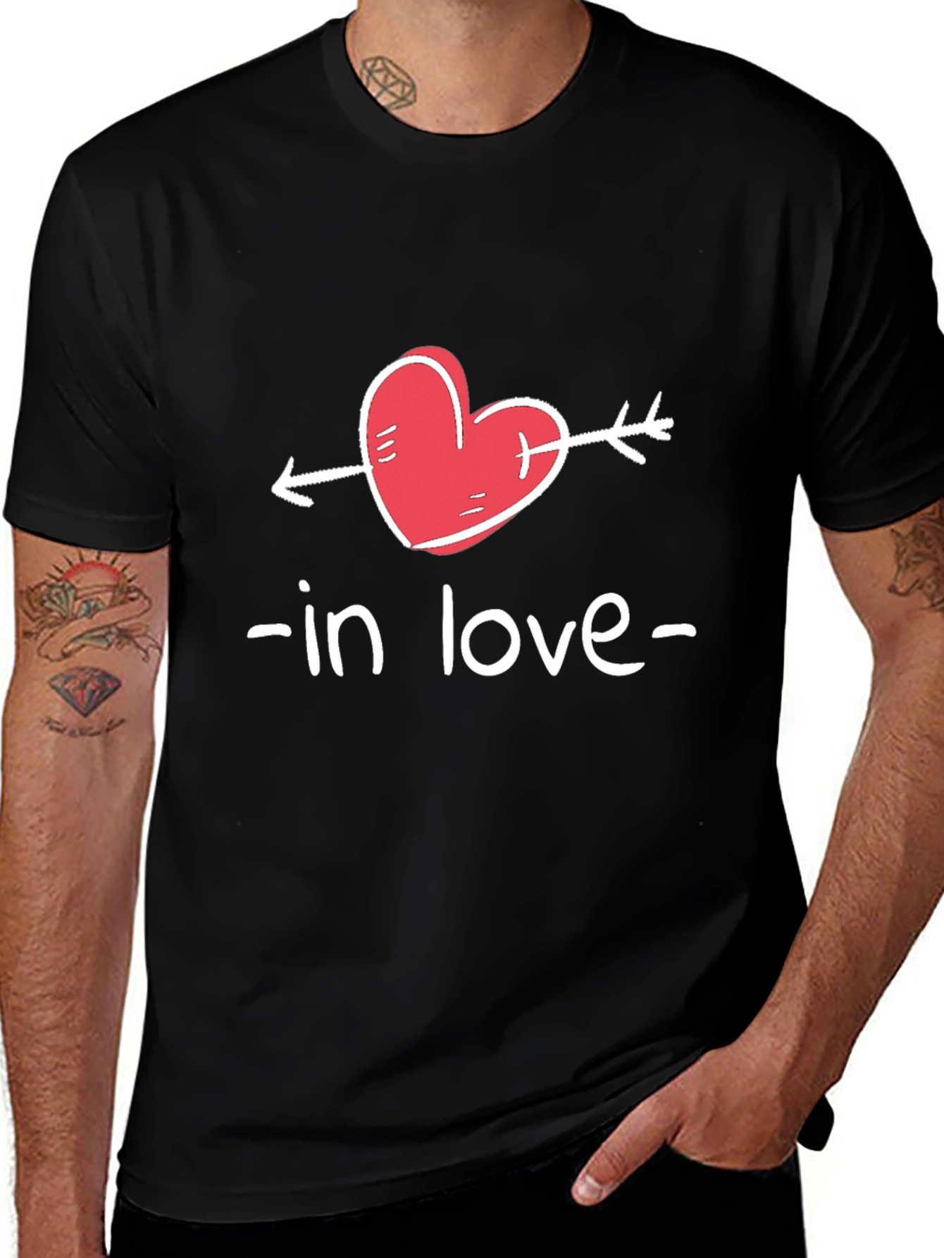 In Love Heart Arrow Graphic Tee - Black
