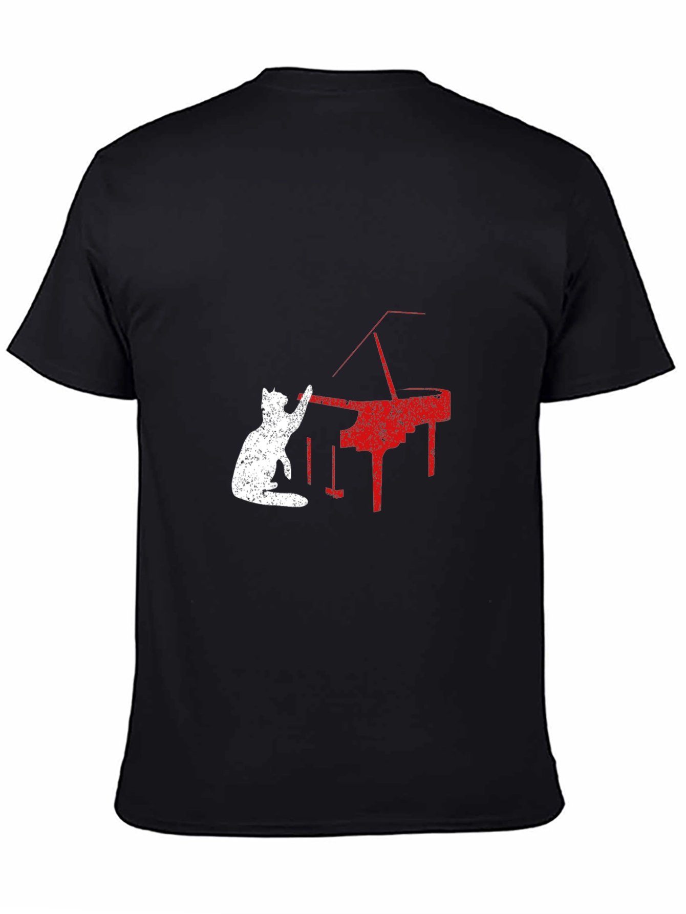 Cat Playing Piano Graphic Tee - Black T-Shirt