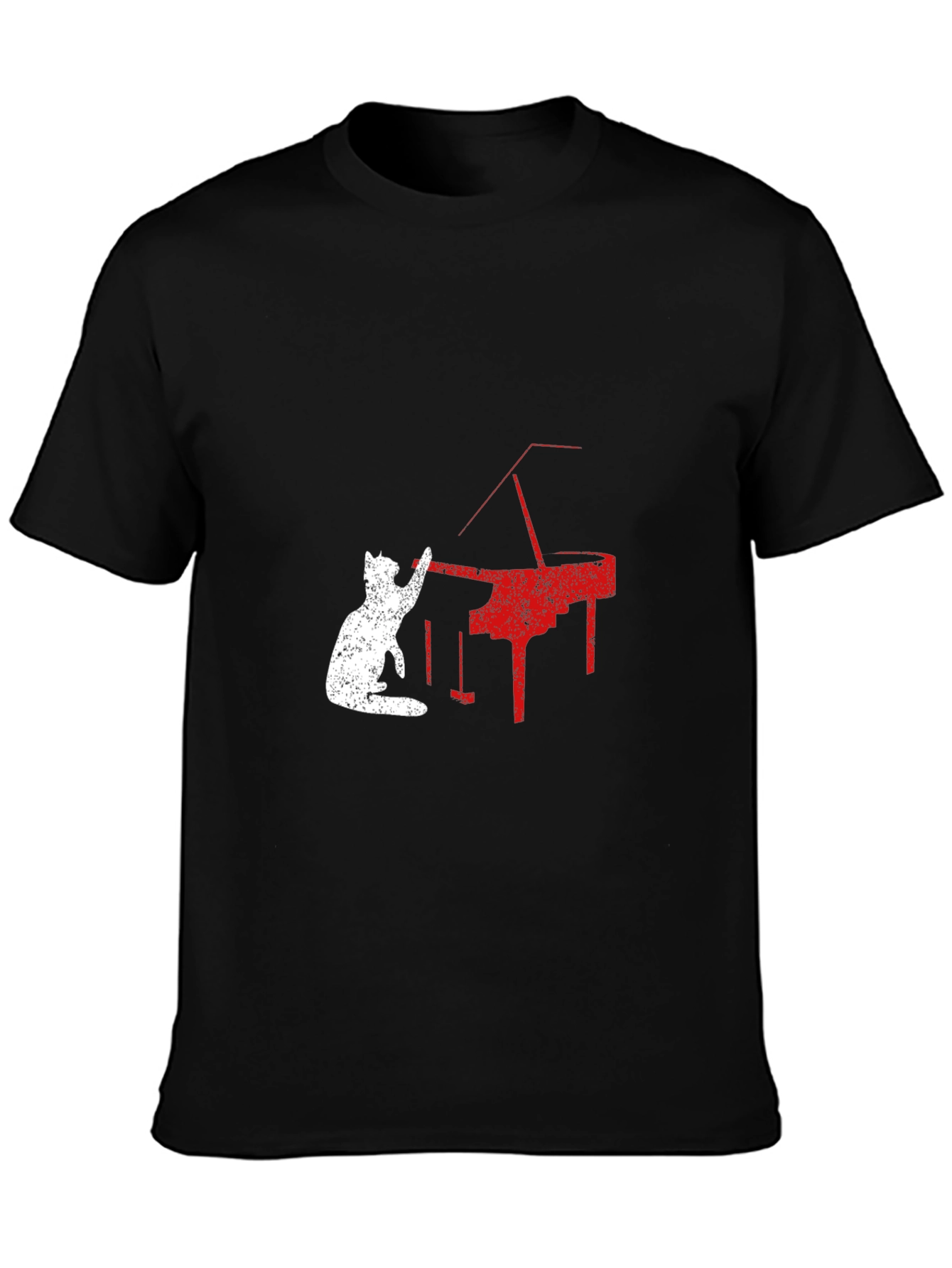 Cat Playing Piano Graphic Tee - Black T-Shirt