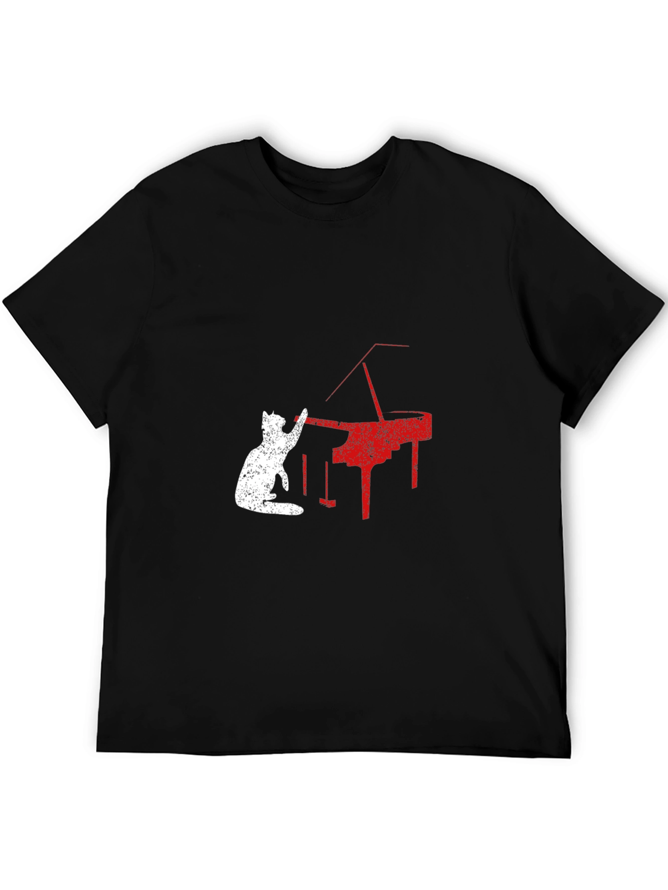Cat Playing Piano Graphic Tee - Black T-Shirt