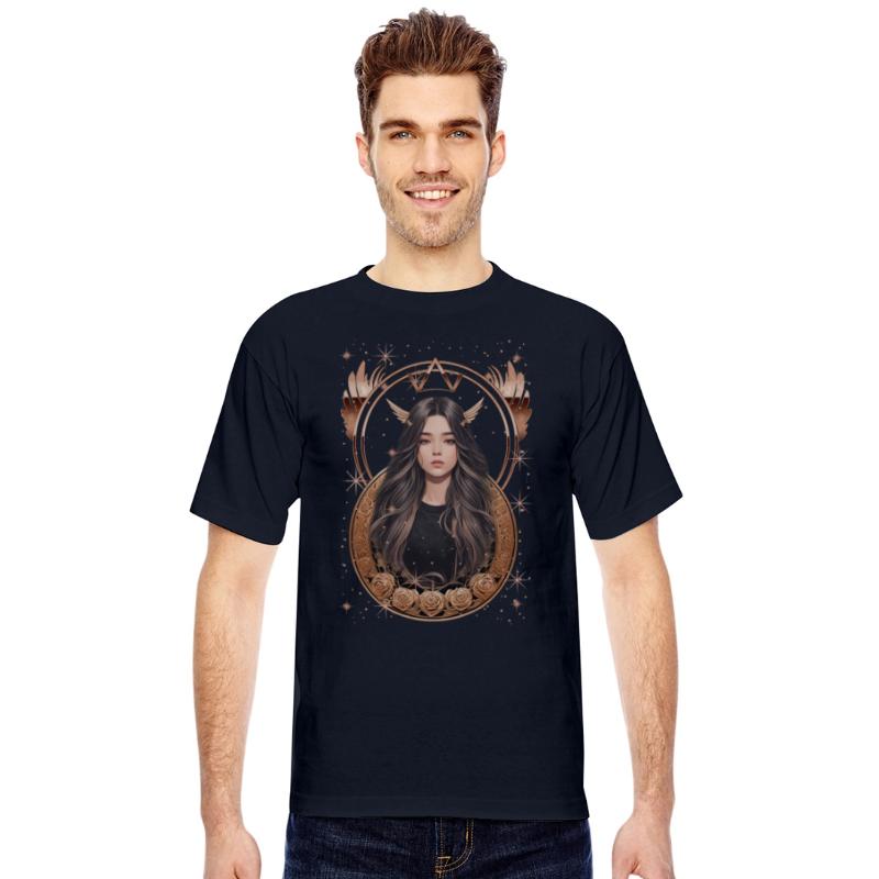 Portrait of a woman with long hair with stars and