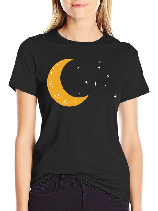 Night Sky Moon & Stars Graphic Tee - Soft Cotton Black Shirt