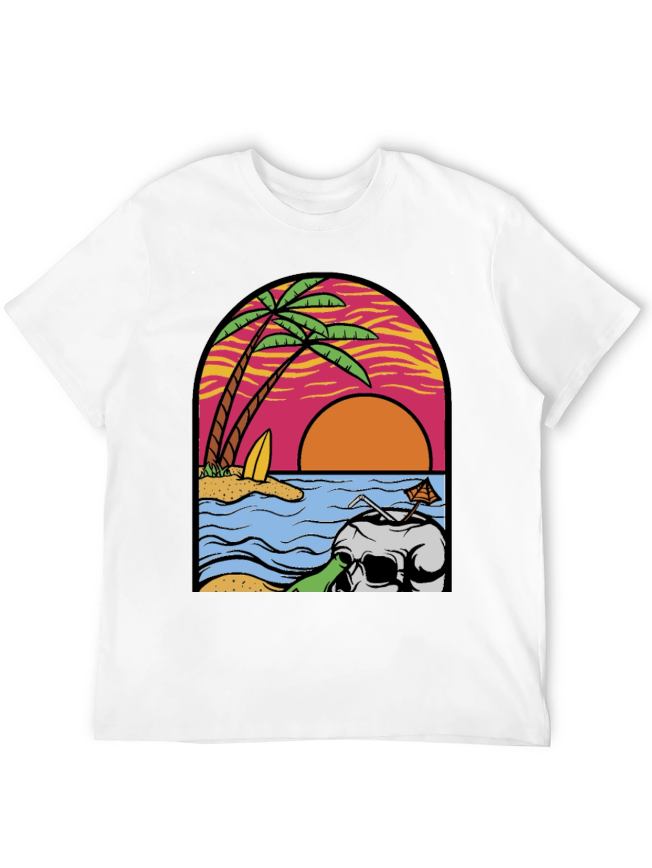 Beach Skull Graphic Tee - Tropical Sunset T-Shirt