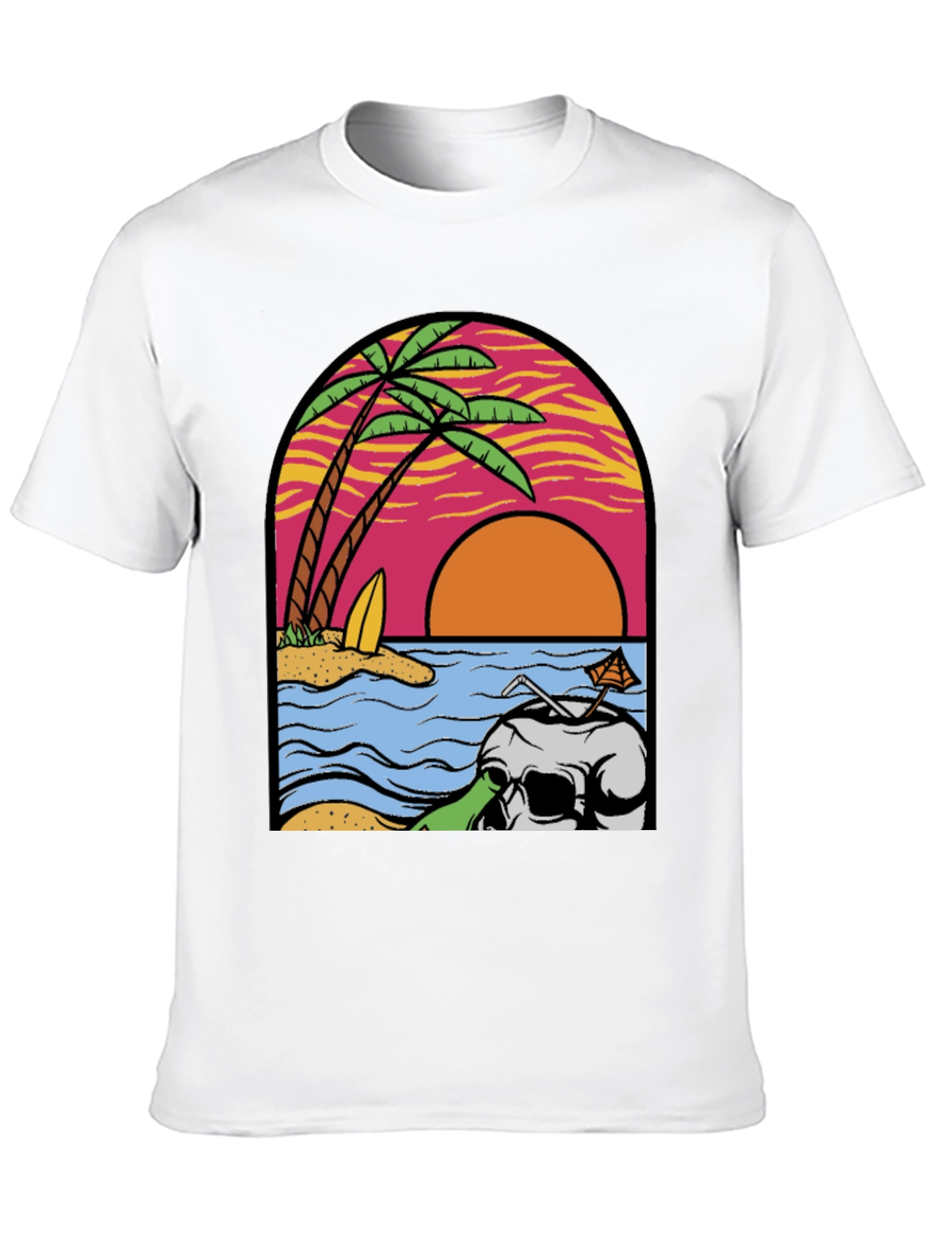 Beach Skull Graphic Tee - Tropical Sunset T-Shirt