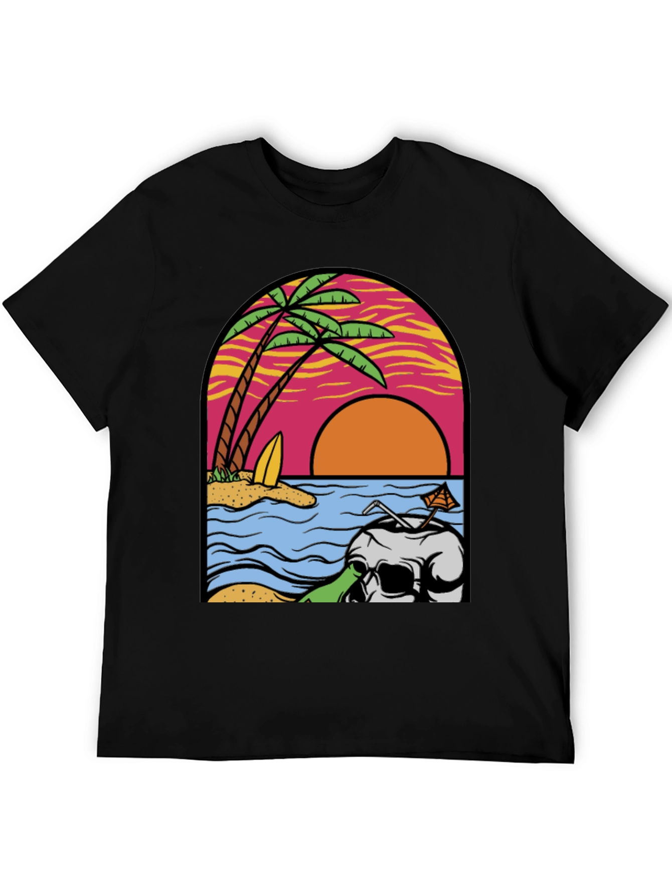 Beach Skull Graphic Tee - Tropical Sunset T-Shirt