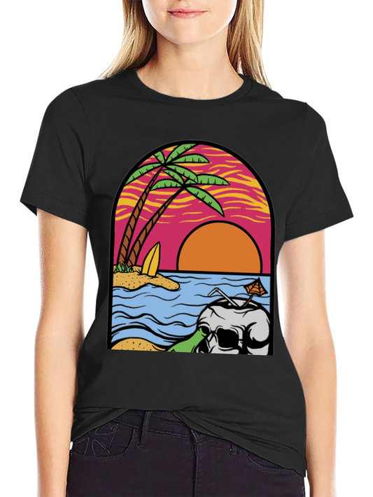 Beach Skull Graphic Tee - Tropical Sunset T-Shirt