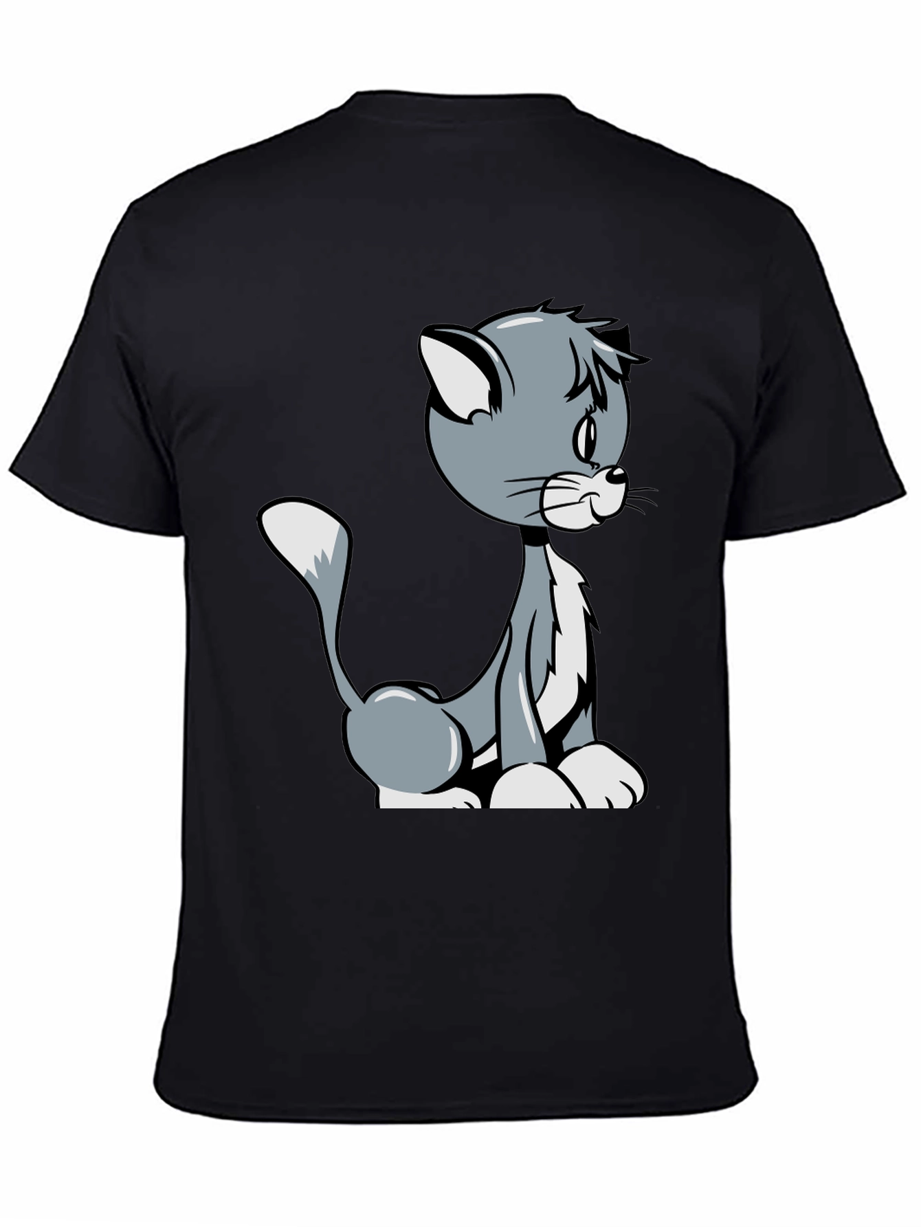 Cartoon Cat Graphic T-Shirt - Black Casual Tee