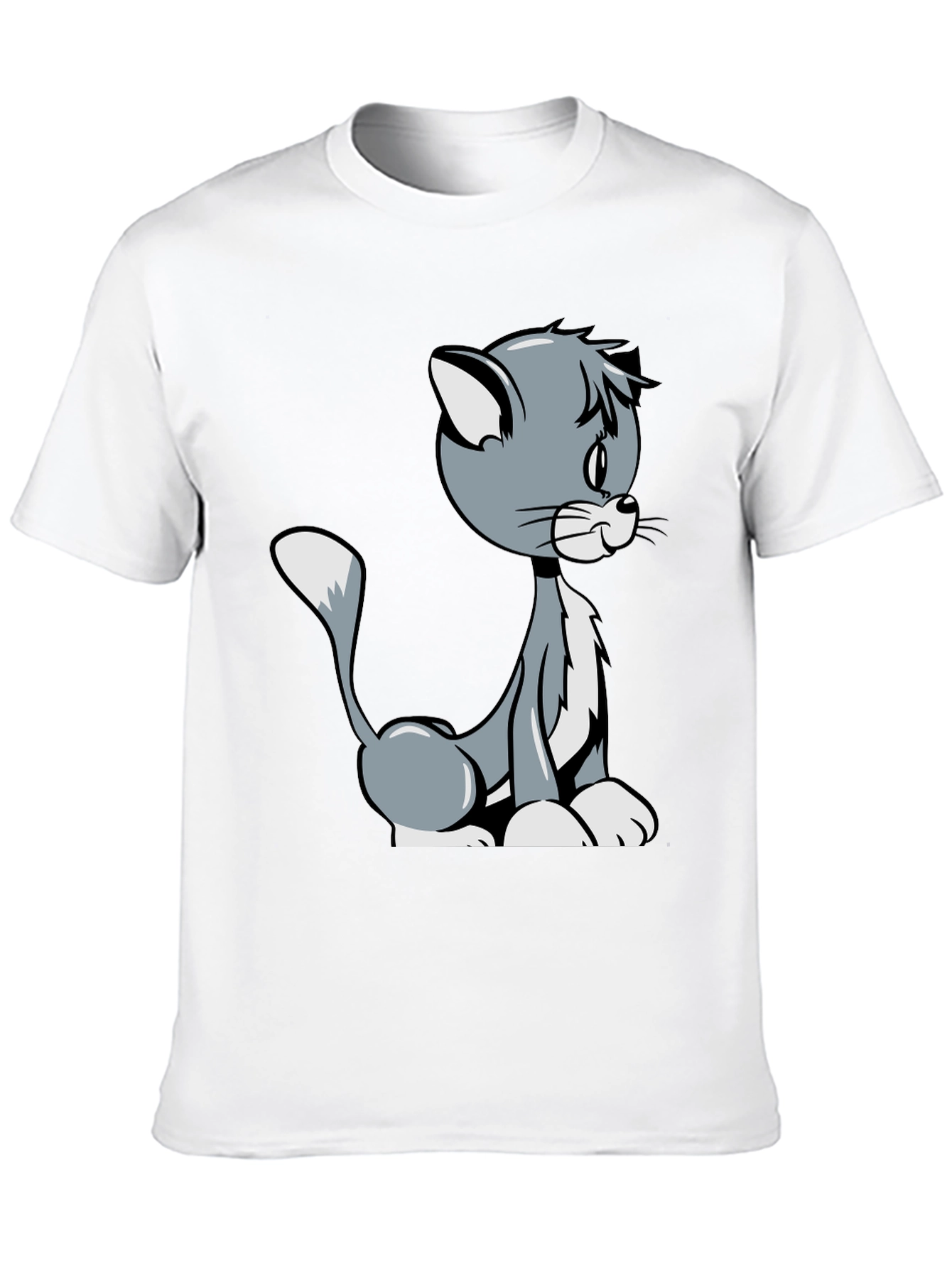 Cartoon Cat Graphic T-Shirt - Black Casual Tee