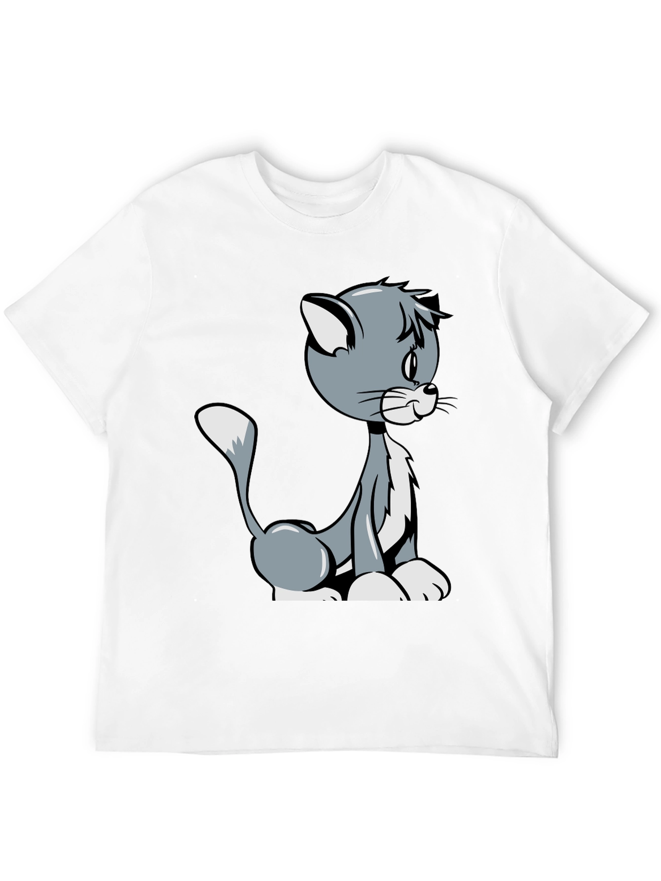 Cartoon Cat Graphic T-Shirt - Black Casual Tee