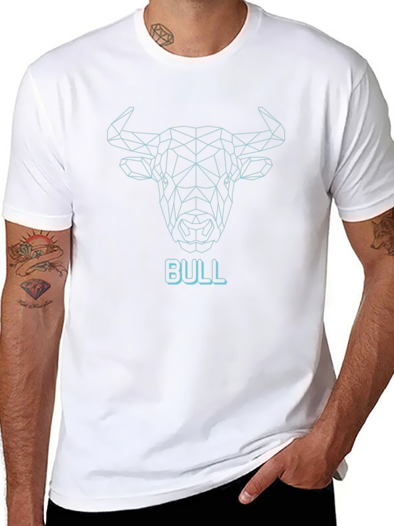 Geometric Bull Graphic T-Shirt - Black