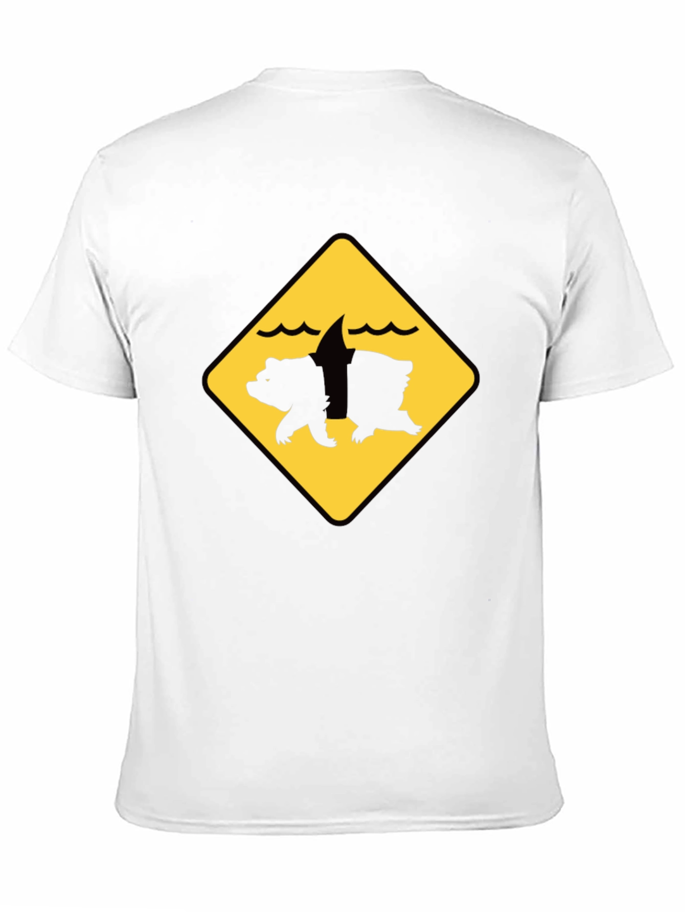 Bear Shark Warning Sign T-Shirt - Novelty Animal Tee
