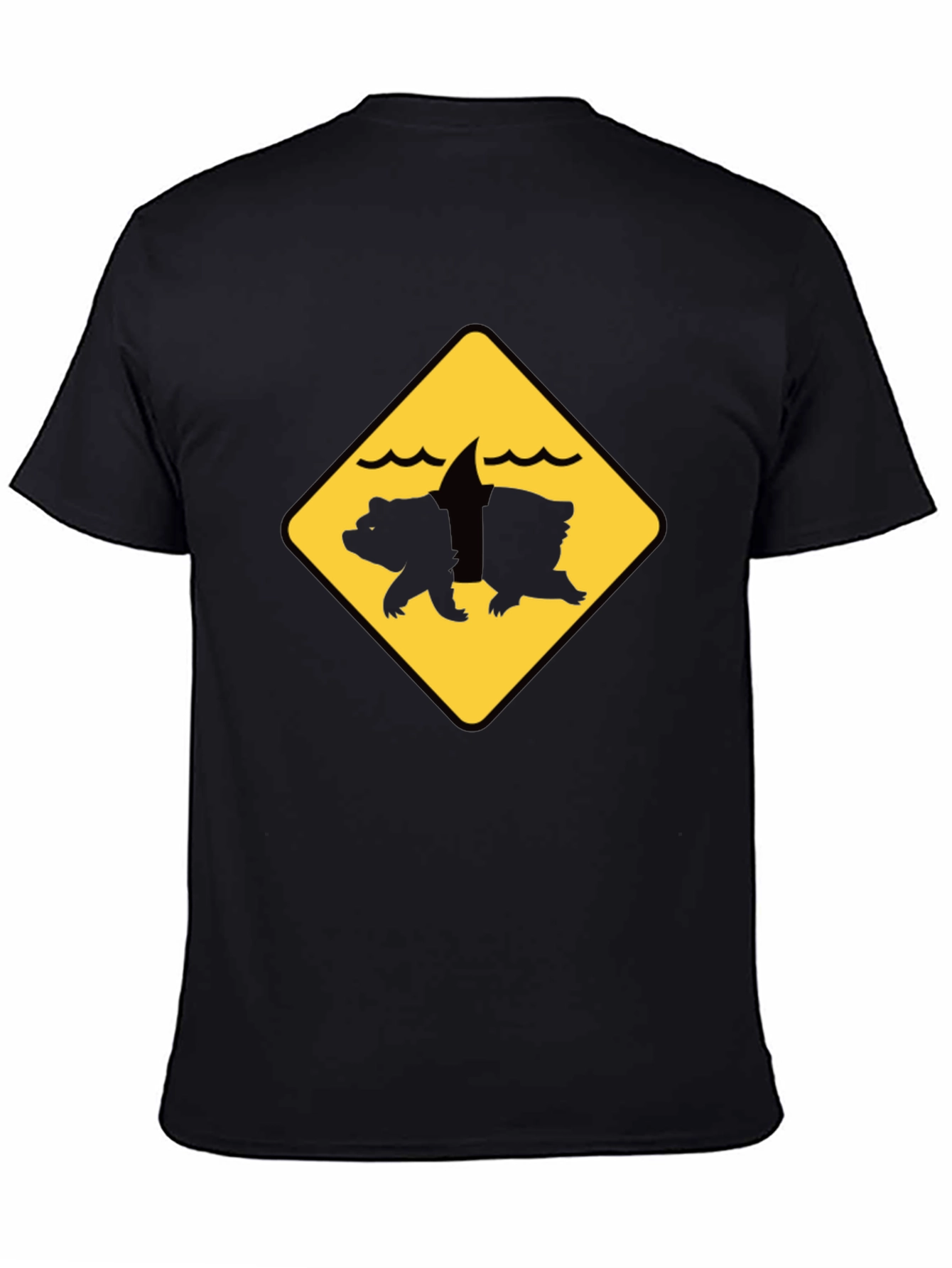 Bear Shark Warning Sign T-Shirt - Novelty Animal Tee