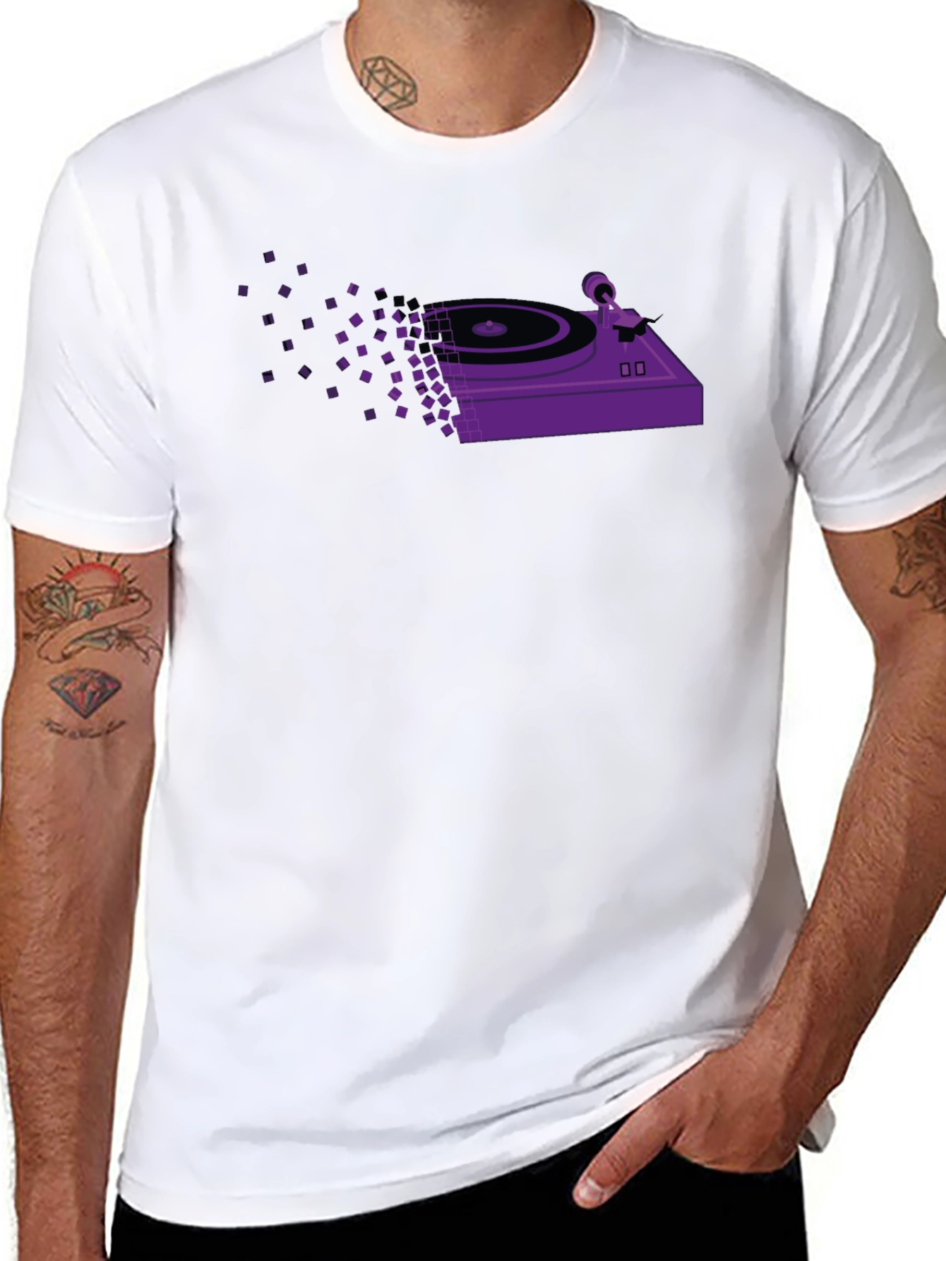 Retro Turntable Pixel T-Shirt - Black