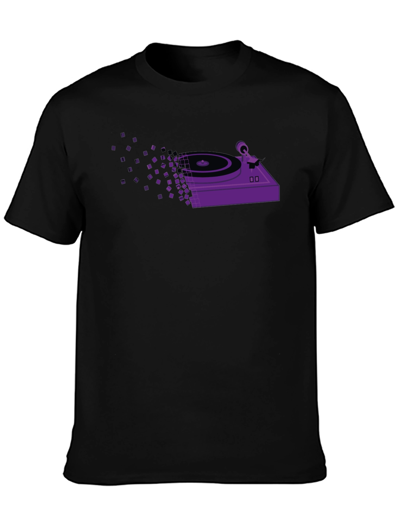 Retro Turntable Pixel T-Shirt - Black