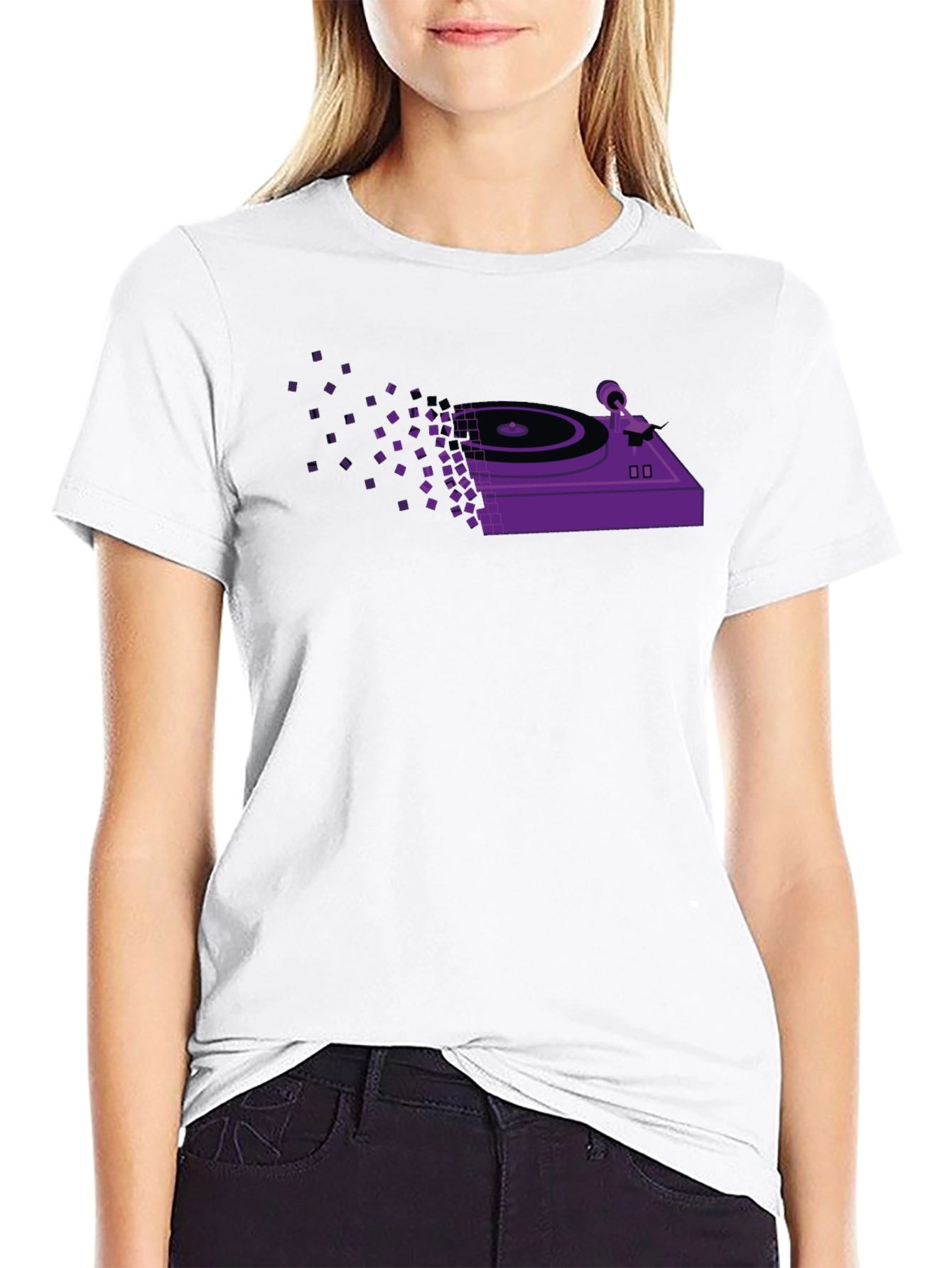 Retro Turntable Pixel T-Shirt - Black