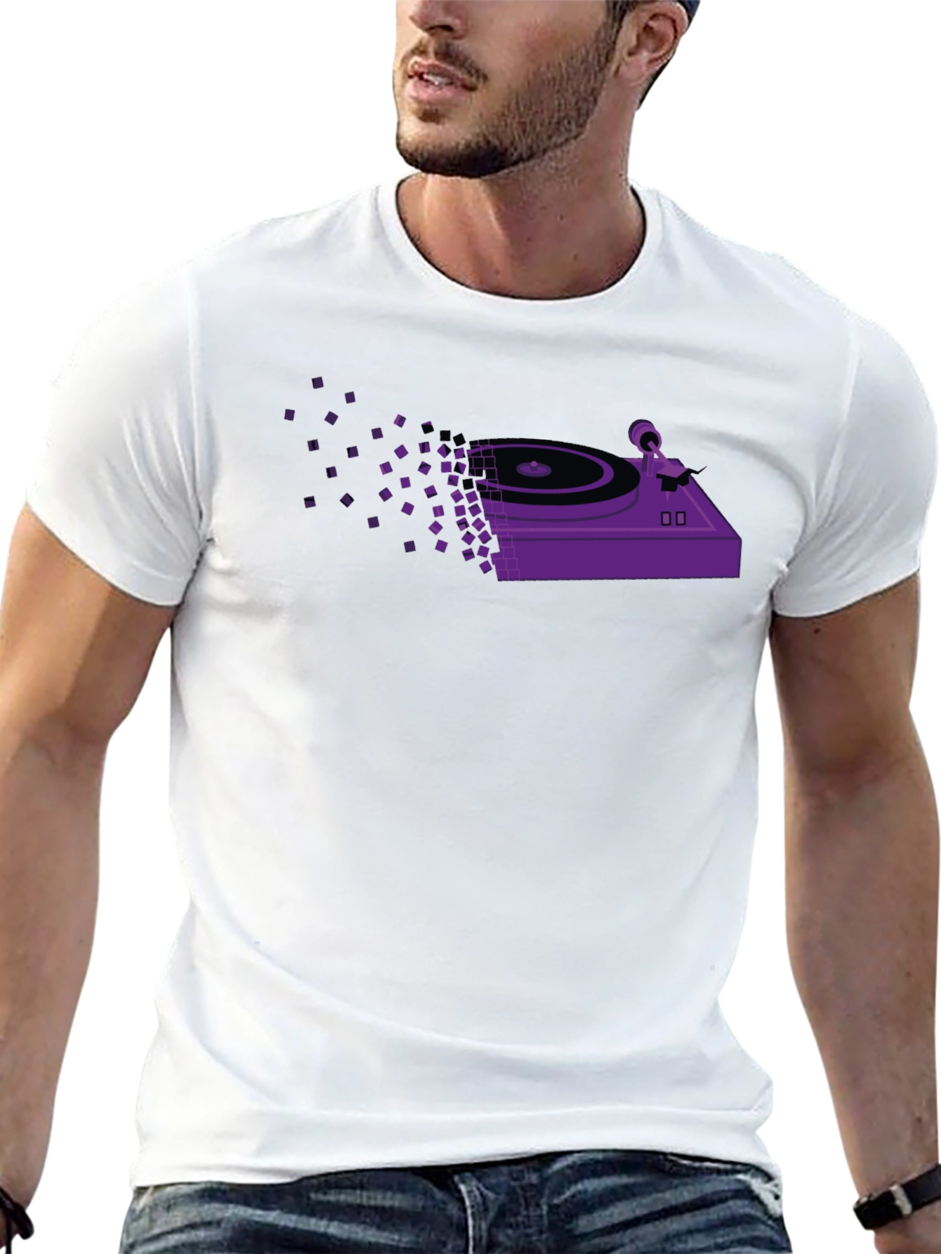 Retro Turntable Pixel T-Shirt - Black