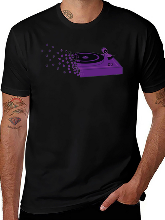 Retro Turntable Pixel T-Shirt - Black
