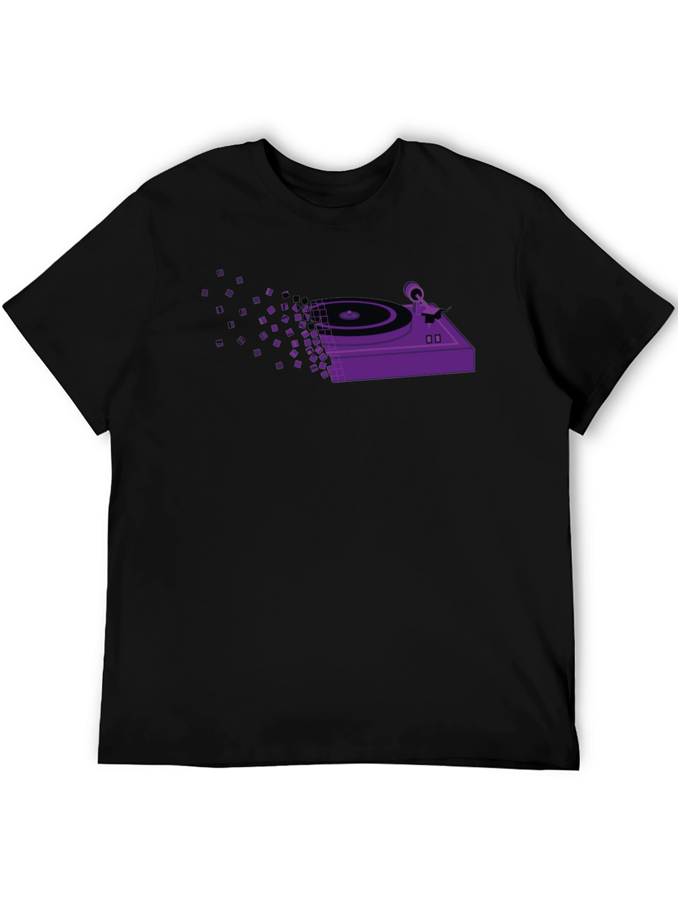 Retro Turntable Pixel T-Shirt - Black