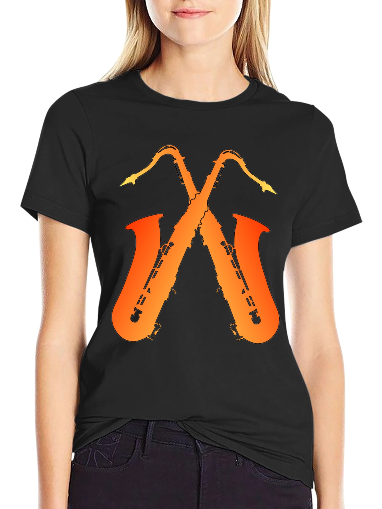Saxophone Music Graphic Tee - Black