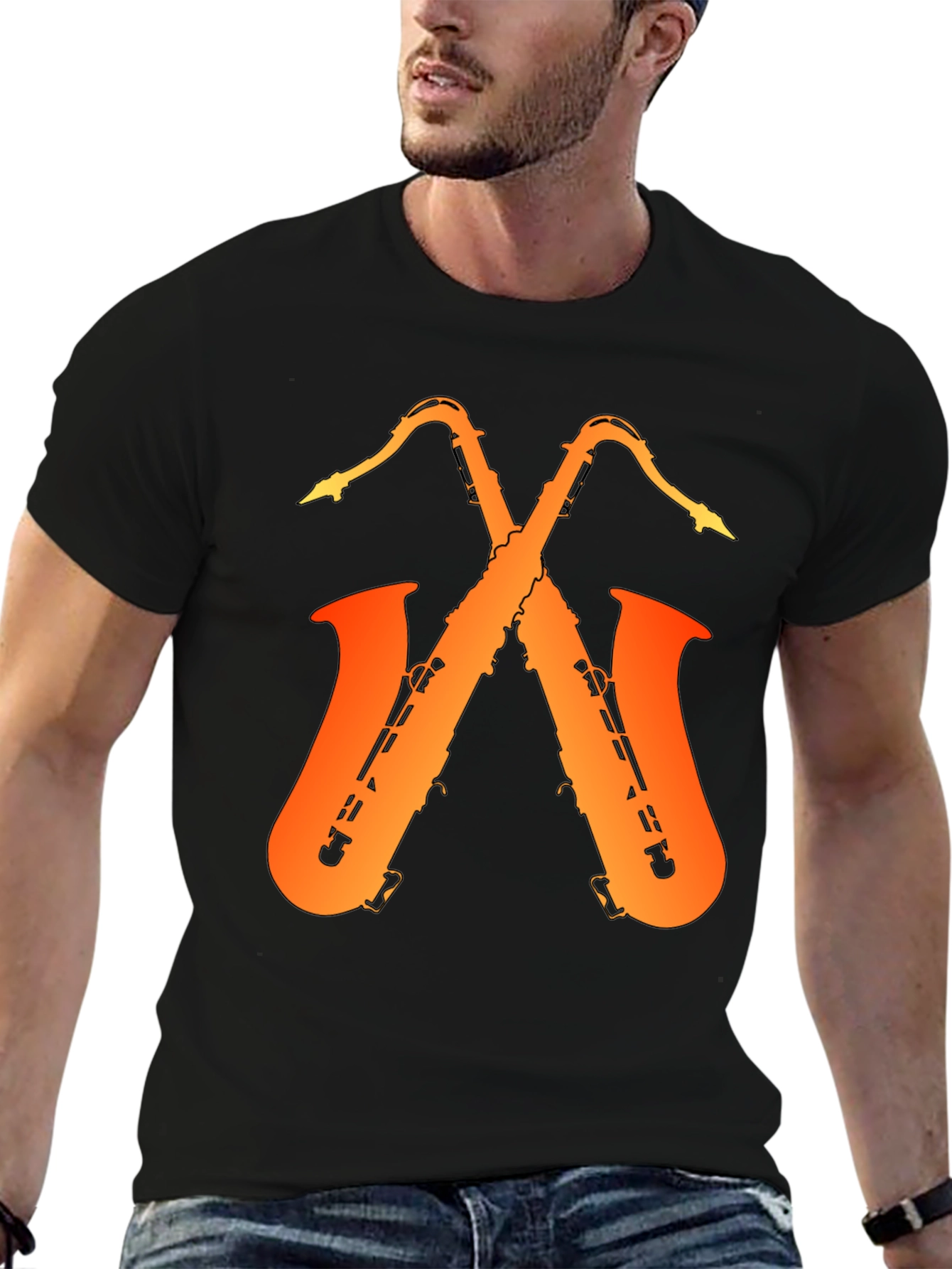 Saxophone Music Graphic Tee - Black