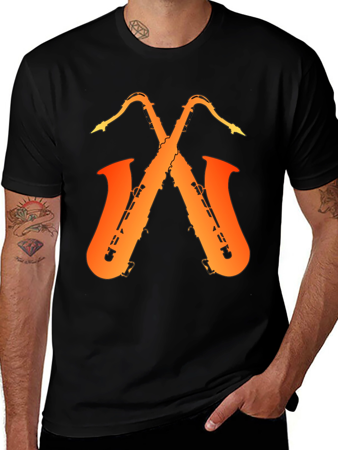 Saxophone Music Graphic Tee - Black