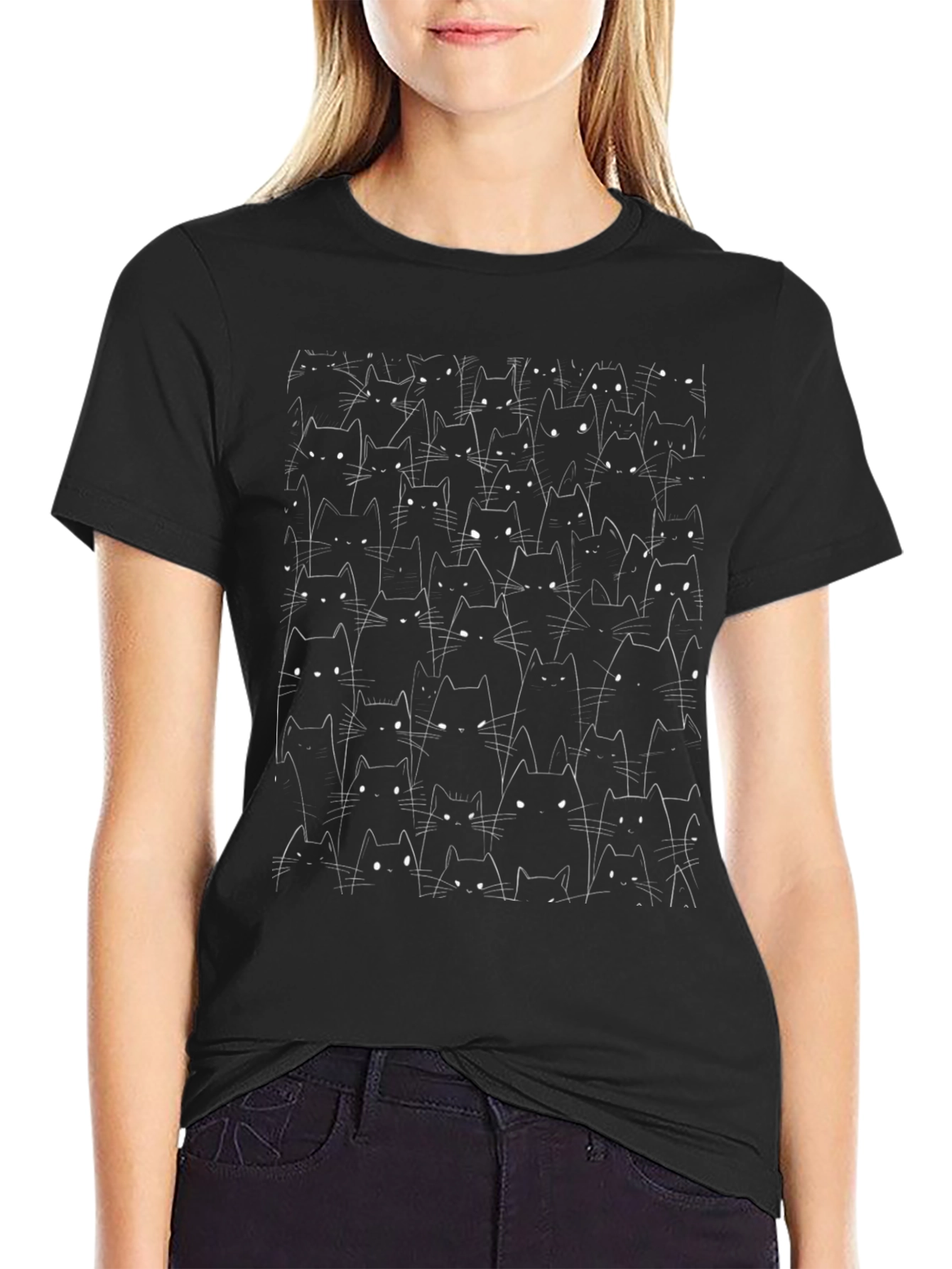 Cat Eyes Pattern Black T-Shirt