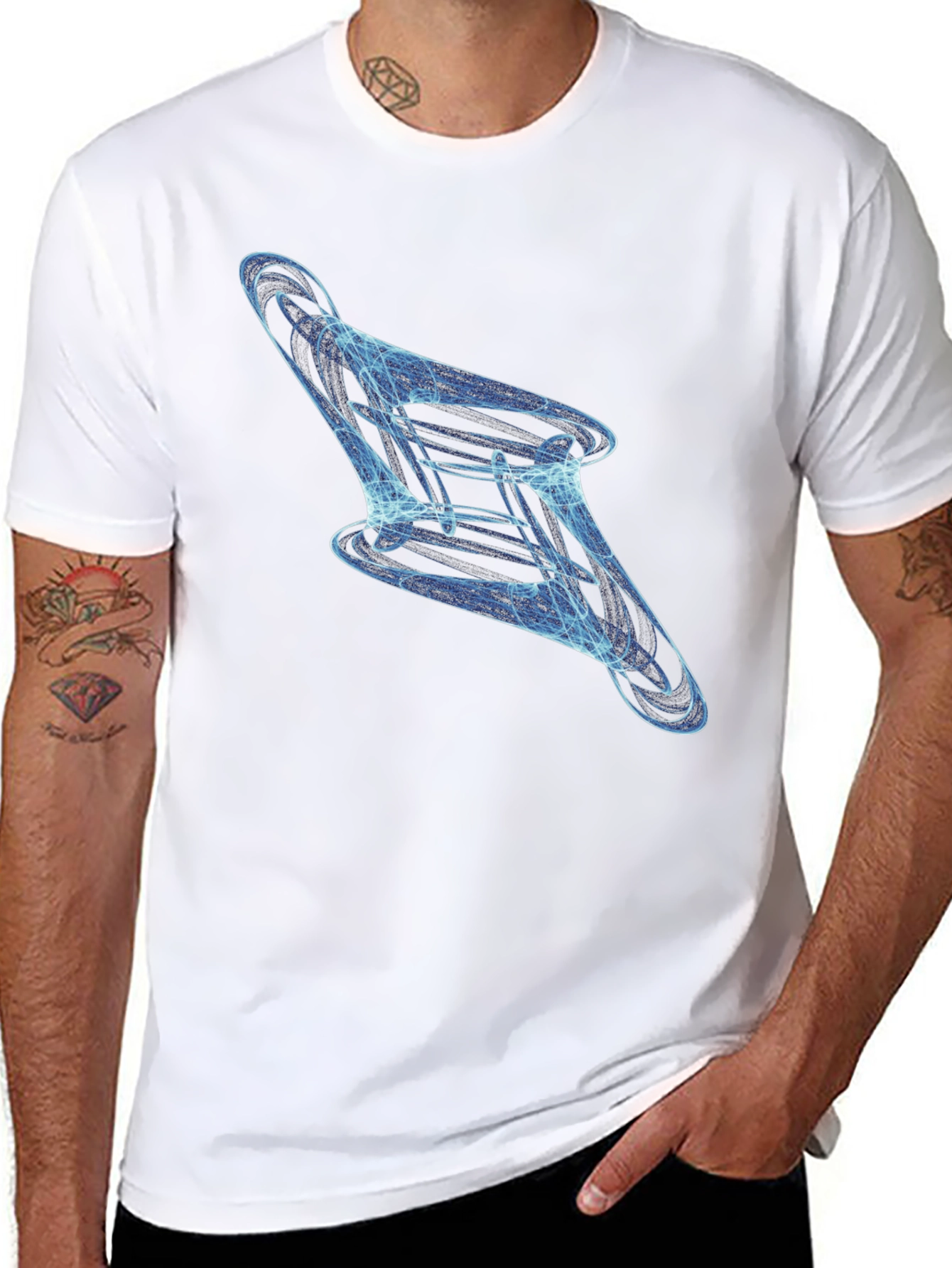 Abstract Blue Swirl Graphic Black T-Shirt