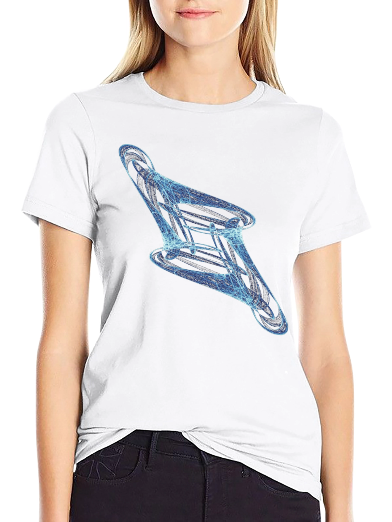 Abstract Blue Swirl Graphic Black T-Shirt