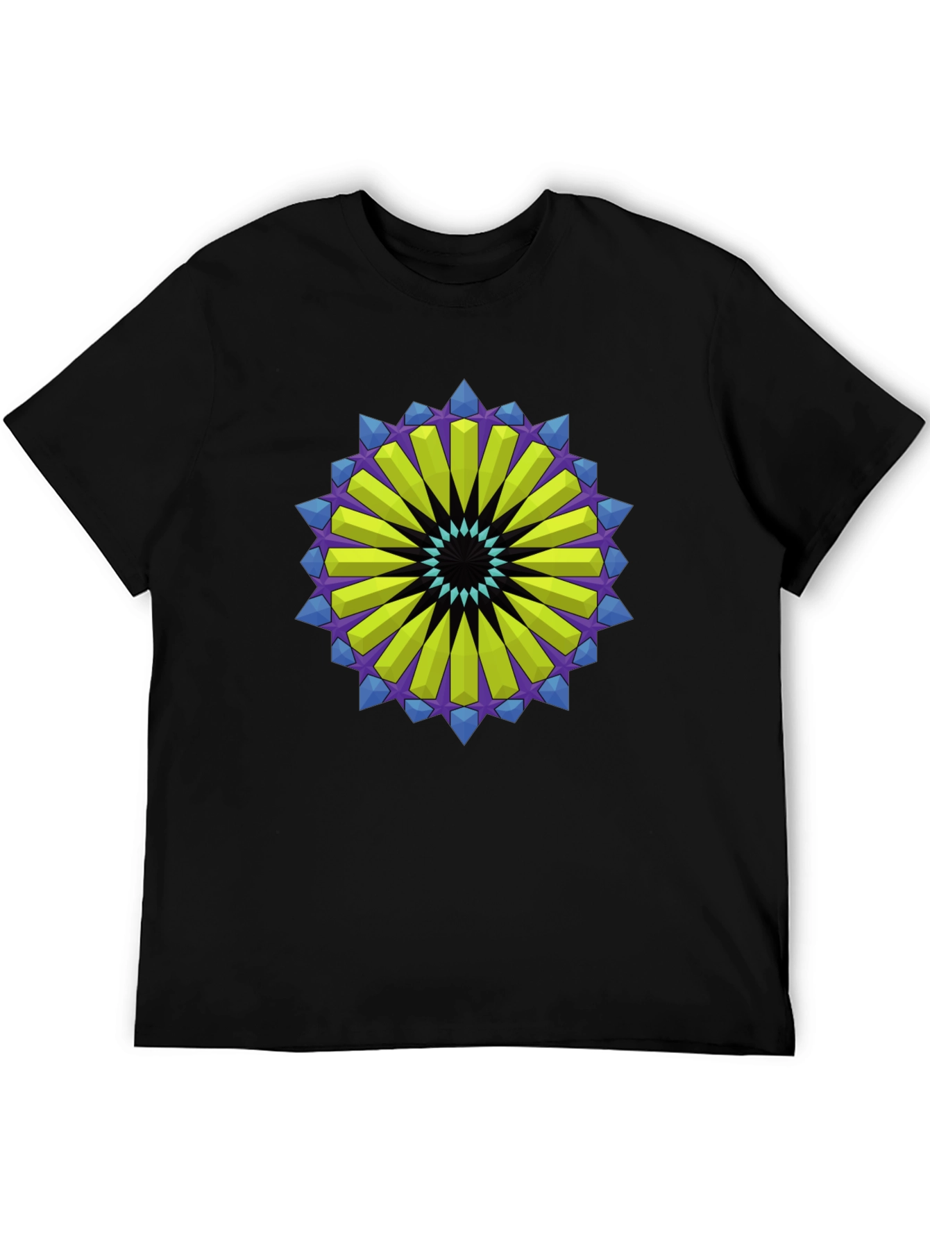 Geometric Mandala Graphic Tee - Black Cotton Blend