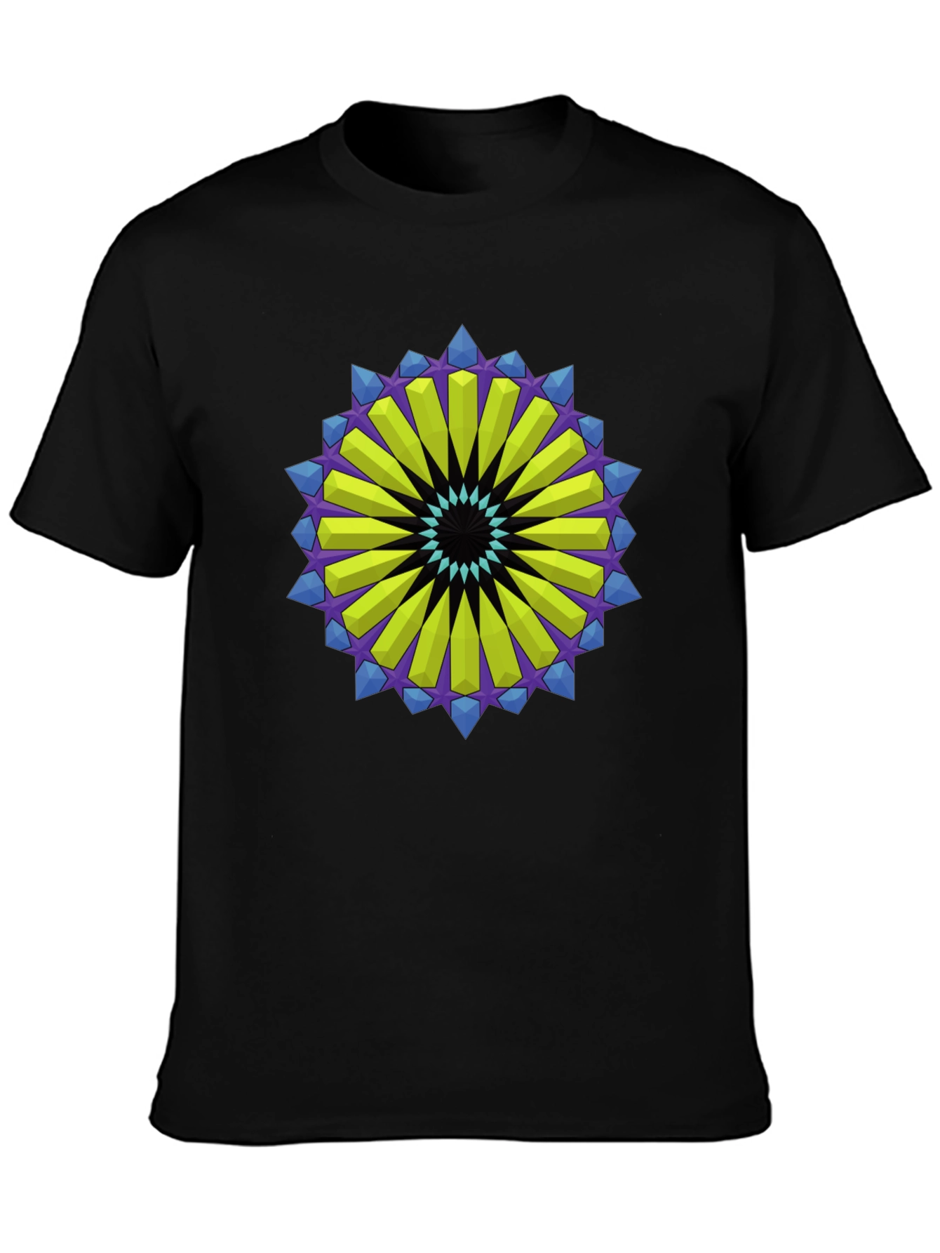 Geometric Mandala Graphic Tee - Black Cotton Blend