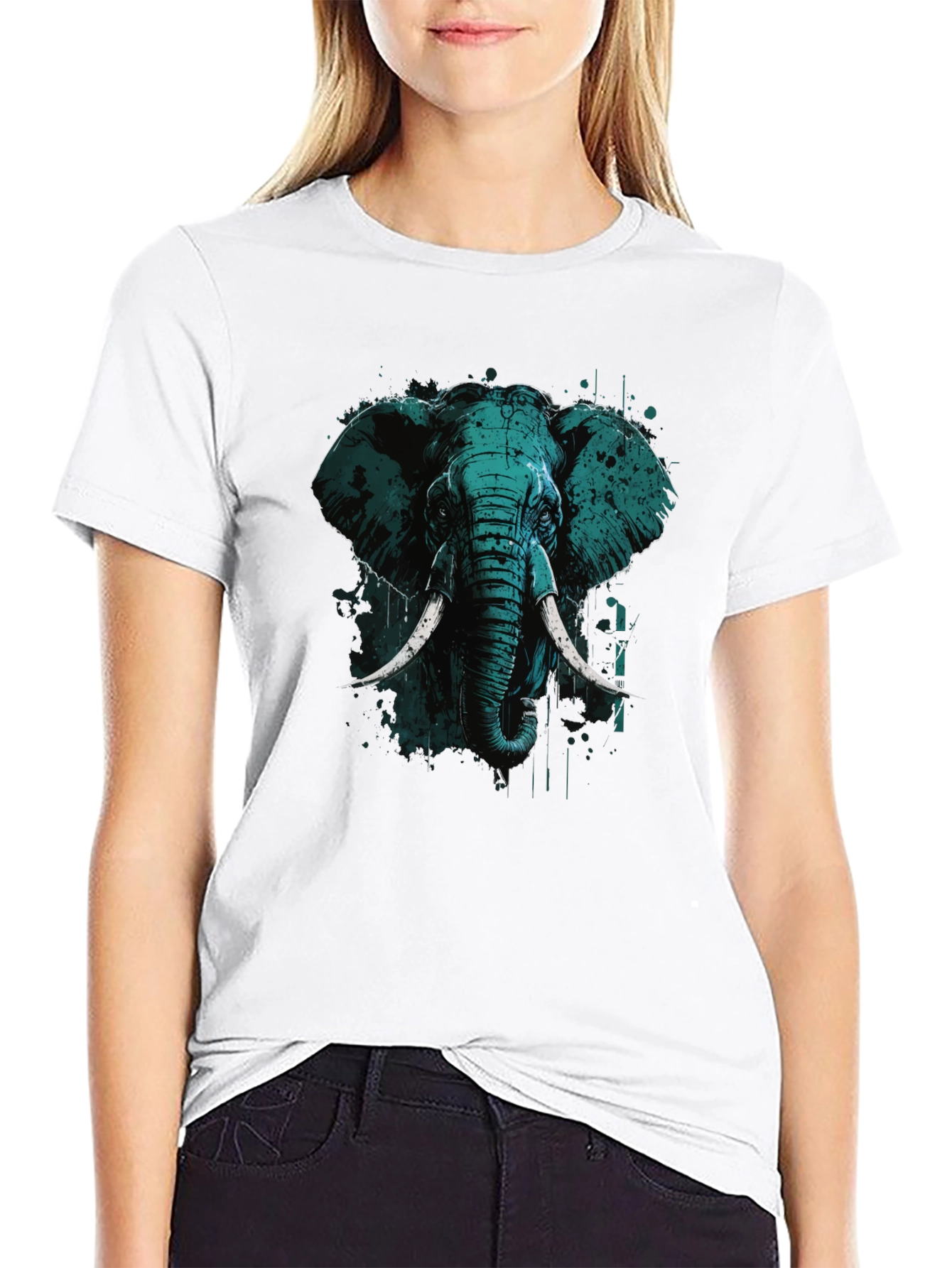 Elephant Graphic Print Black T-Shirt
