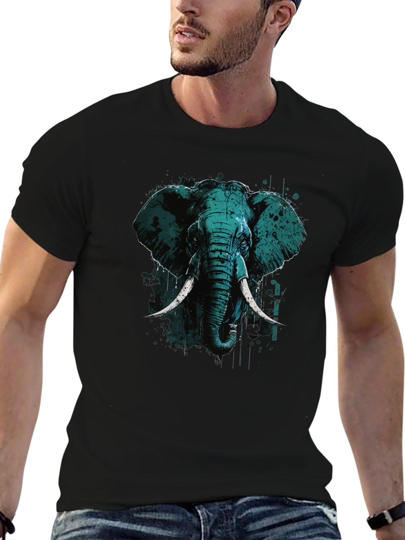 Elephant Graphic Print Black T-Shirt