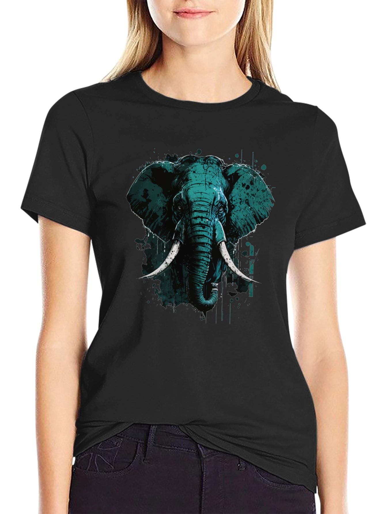Elephant Graphic Print Black T-Shirt