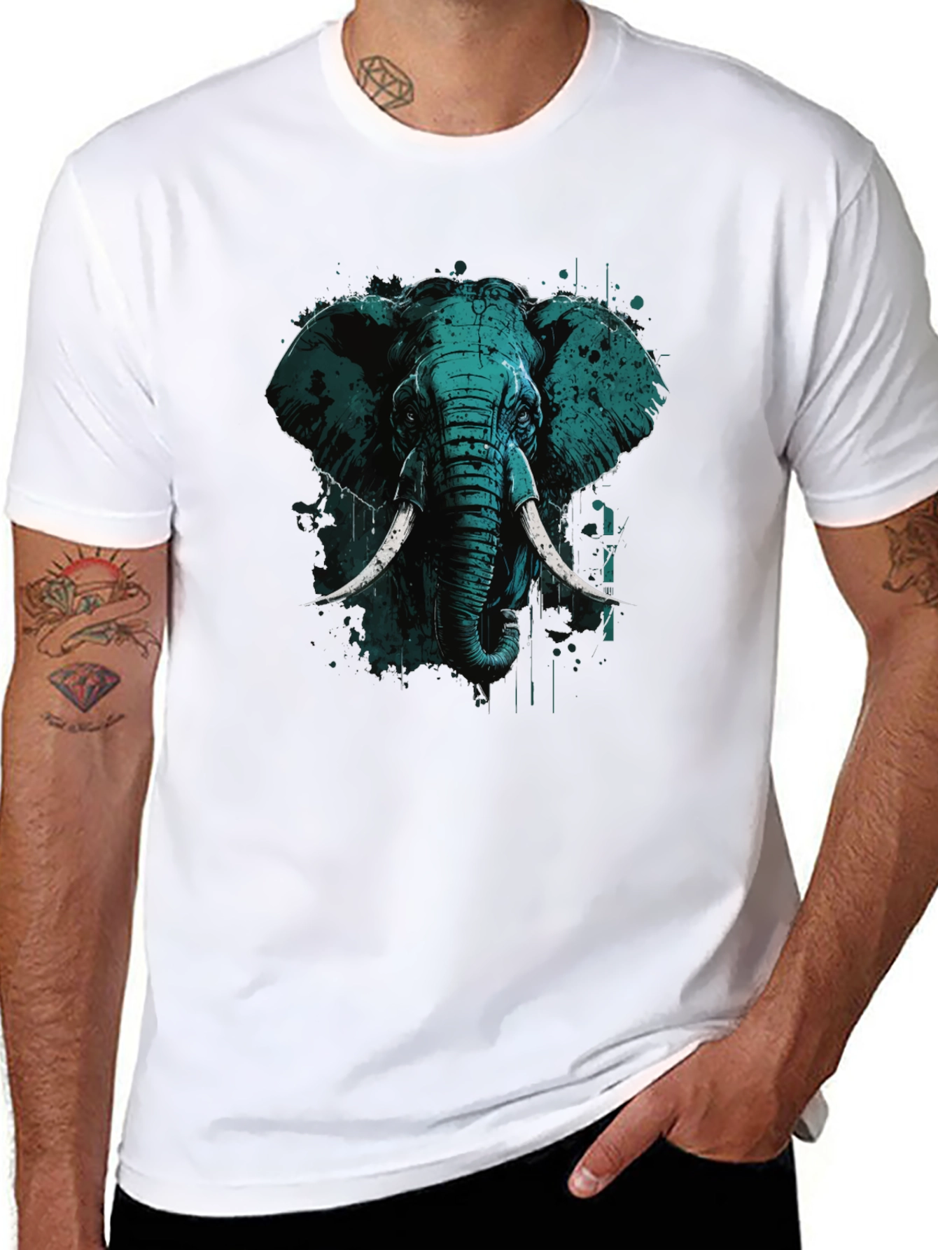 Elephant Graphic Print Black T-Shirt