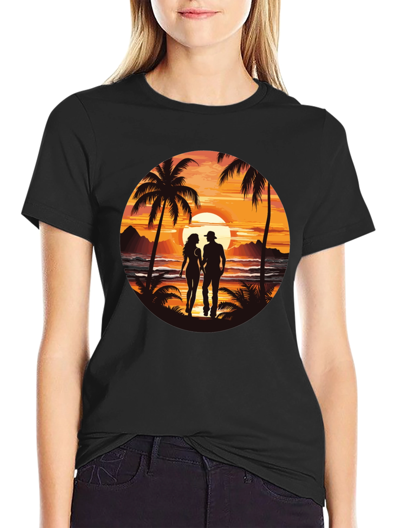 Sunset Beach Couple Graphic Tee