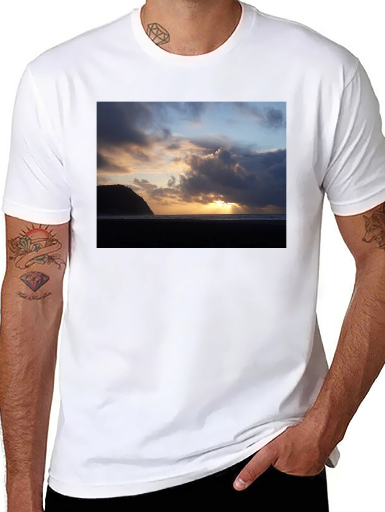 Beach Sunset Graphic Tee - Premium Black T-Shirt