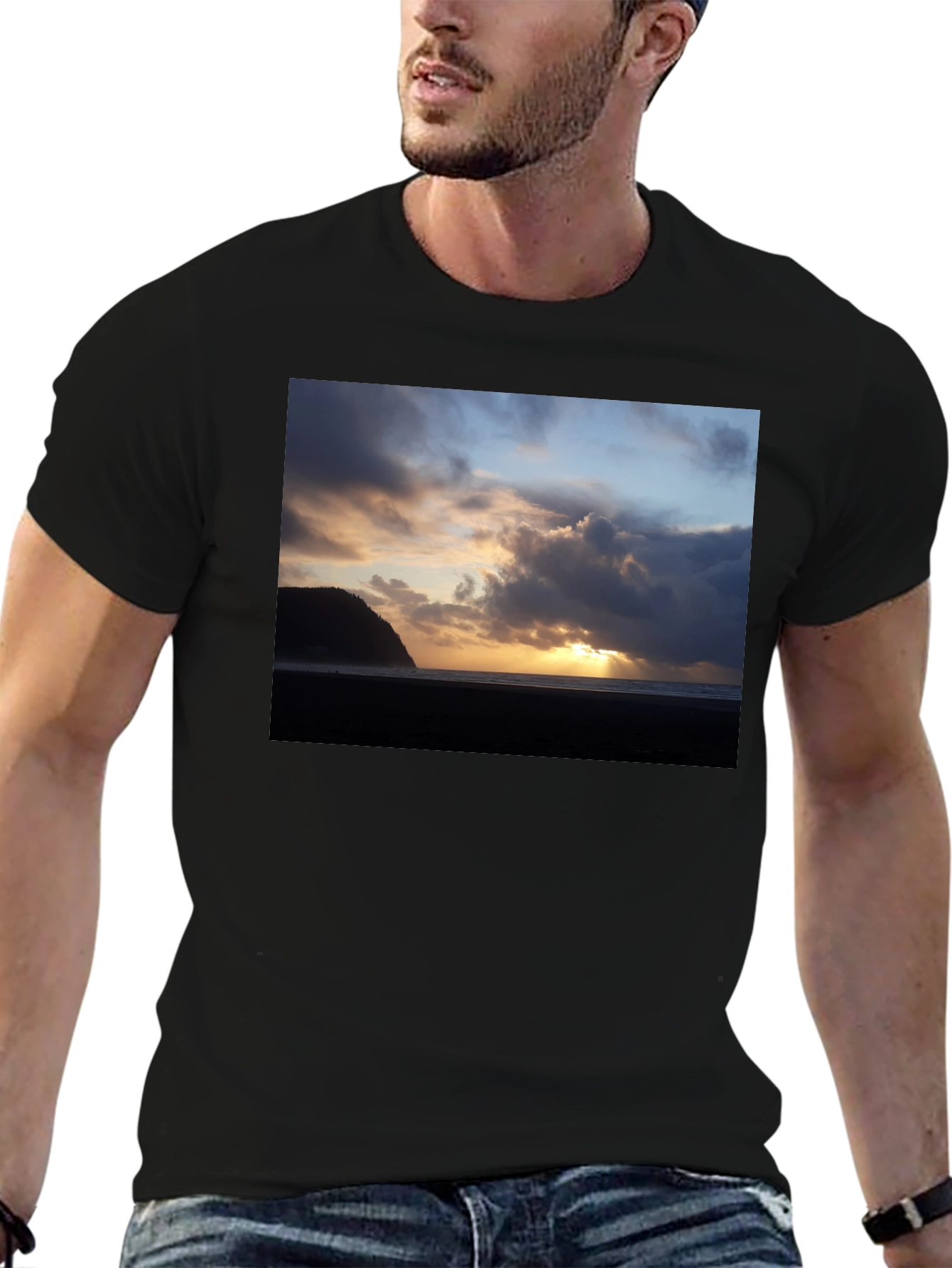 Beach Sunset Graphic Tee - Premium Black T-Shirt