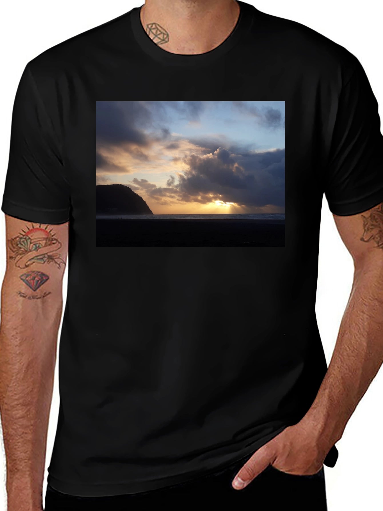 Beach Sunset Graphic Tee - Premium Black T-Shirt