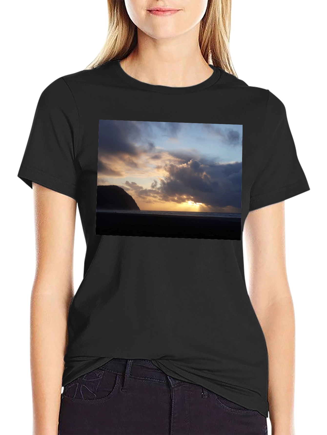 Beach Sunset Graphic Tee - Premium Black T-Shirt