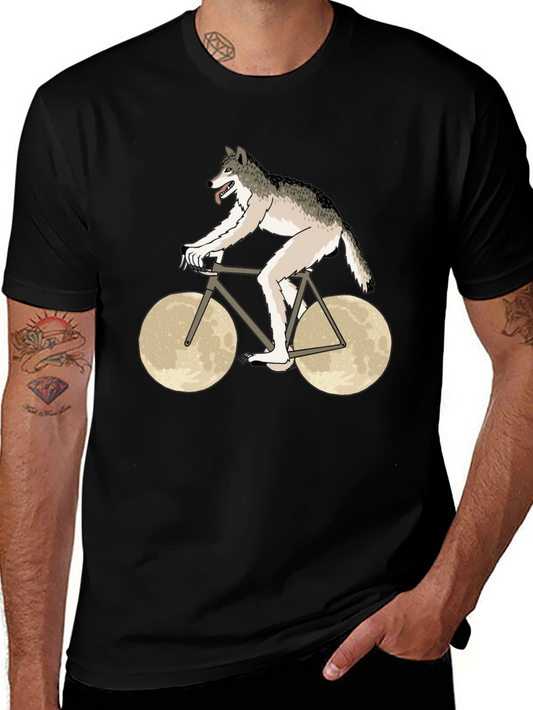 Wolf Riding Moon Bike Graphic T-Shirt