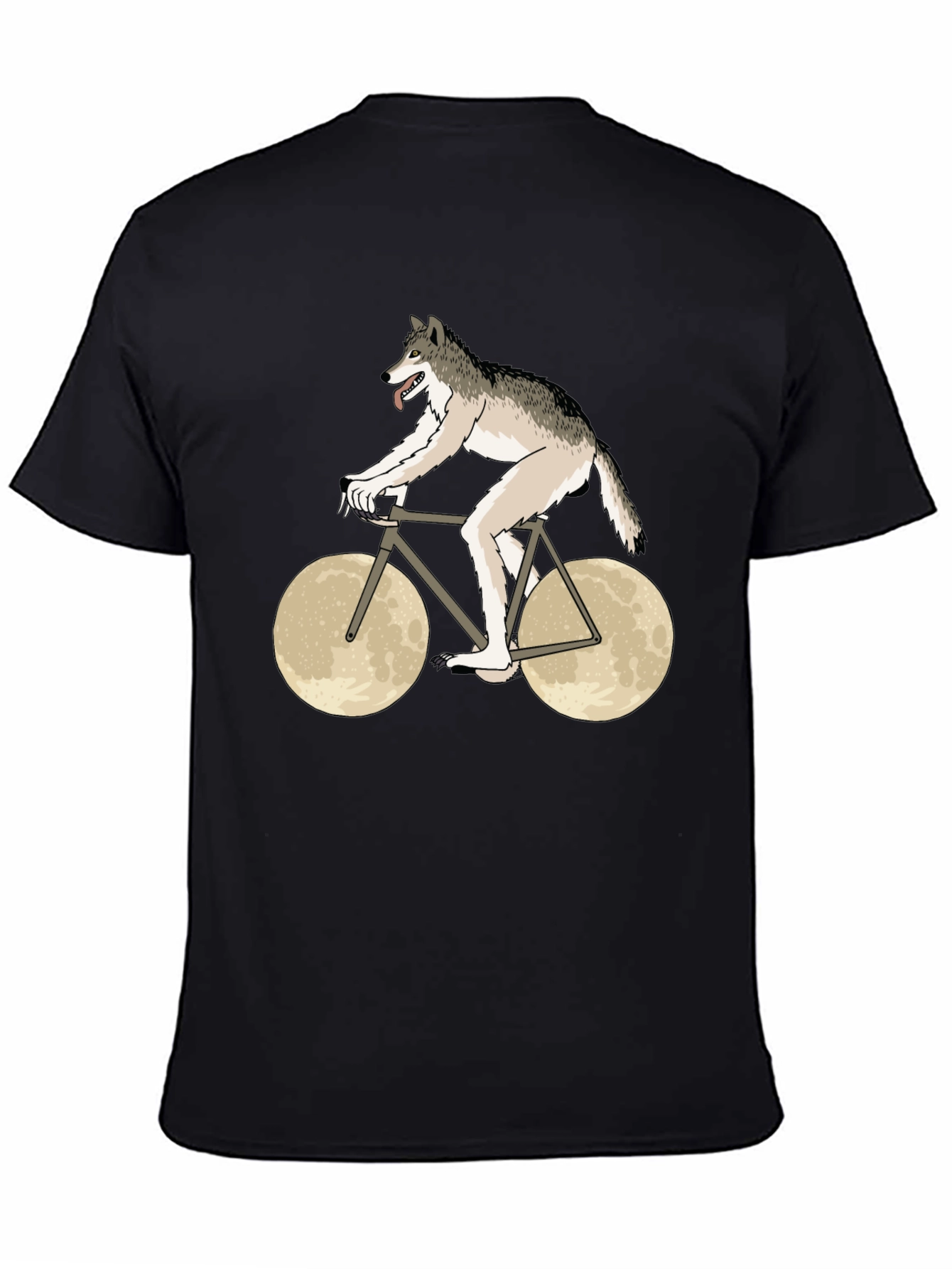 Wolf Riding Moon Bike Graphic T-Shirt